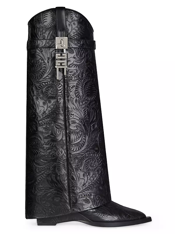 Shark Lock Cowboy Boots In Leather With Western Pattern