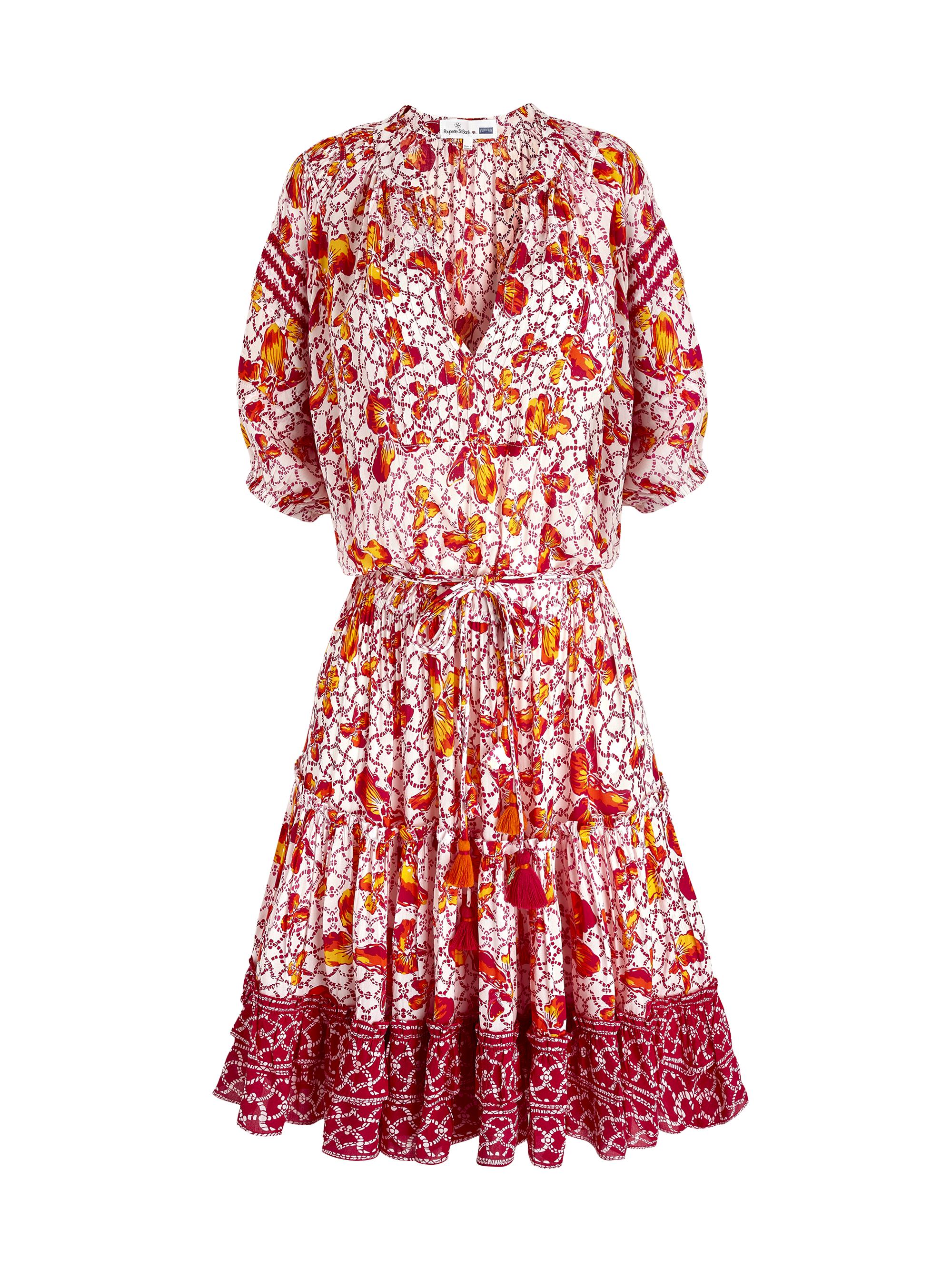 Vilebrequin Women's Iris Floral Tassel Minidress - Orange Pink