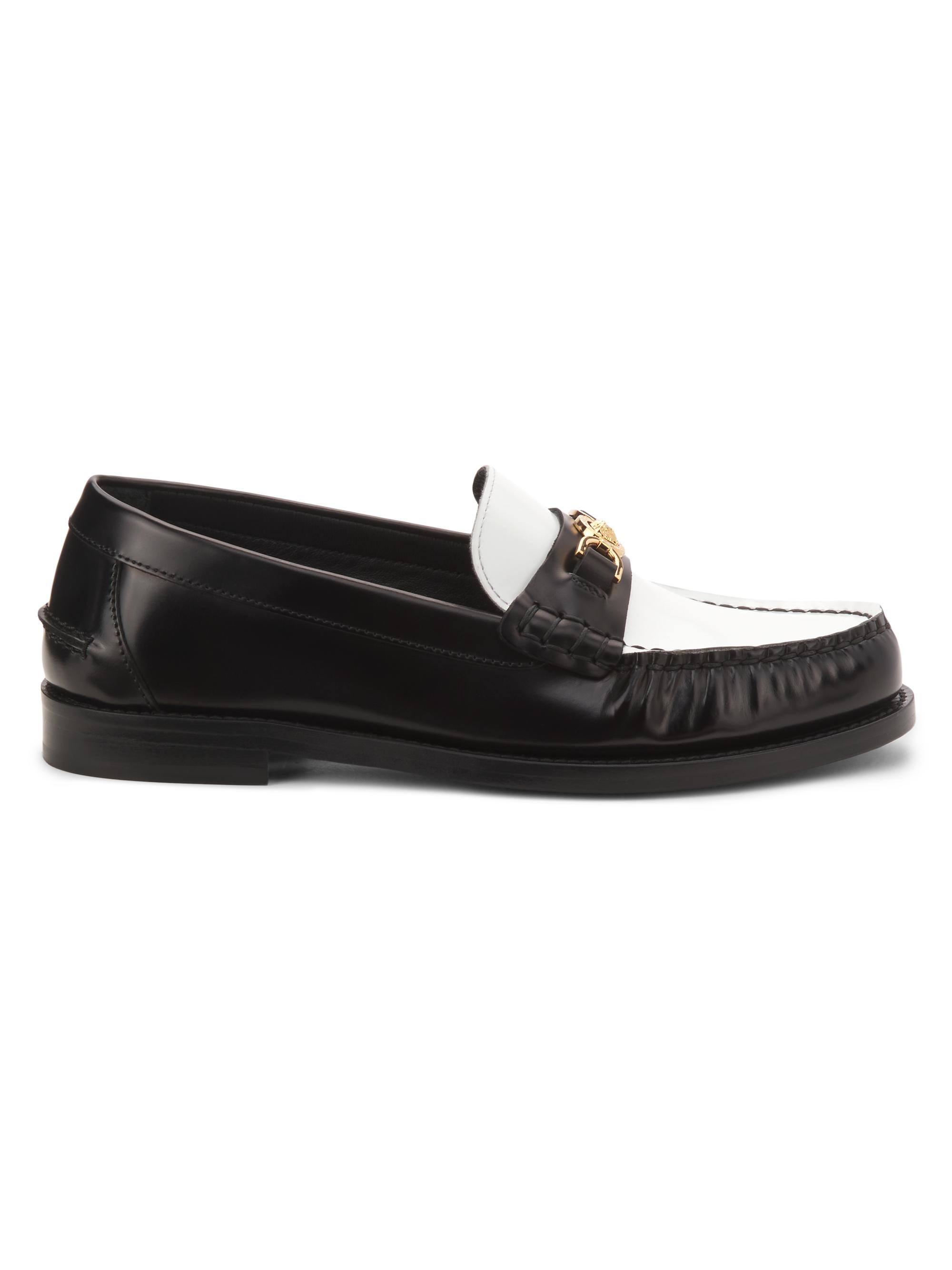 Versace Women's Calf Leather Loafers - Black White