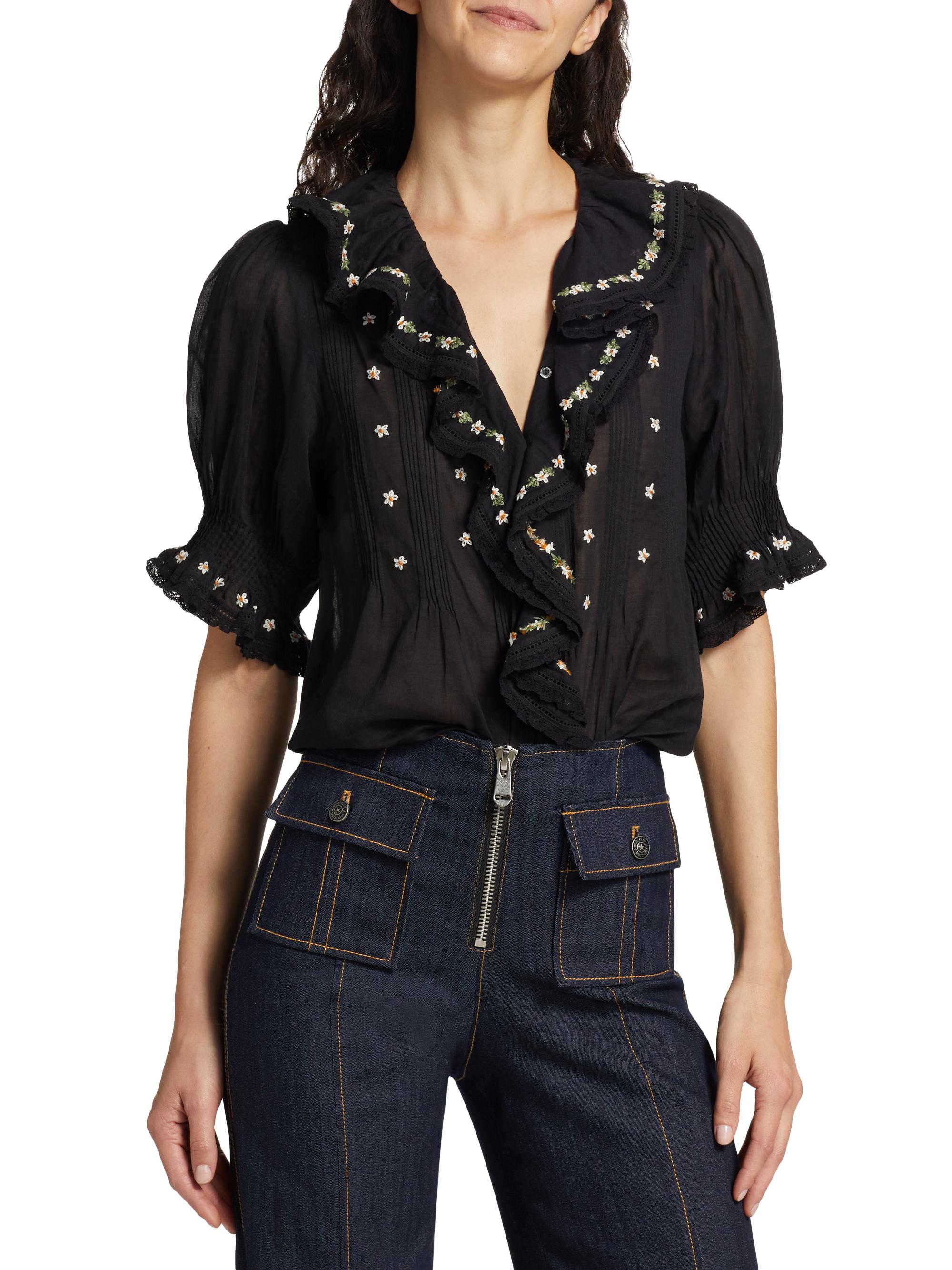 DÔEN Hettie Floral Pin-Tucked Cotton Top | Saks Fifth Avenue