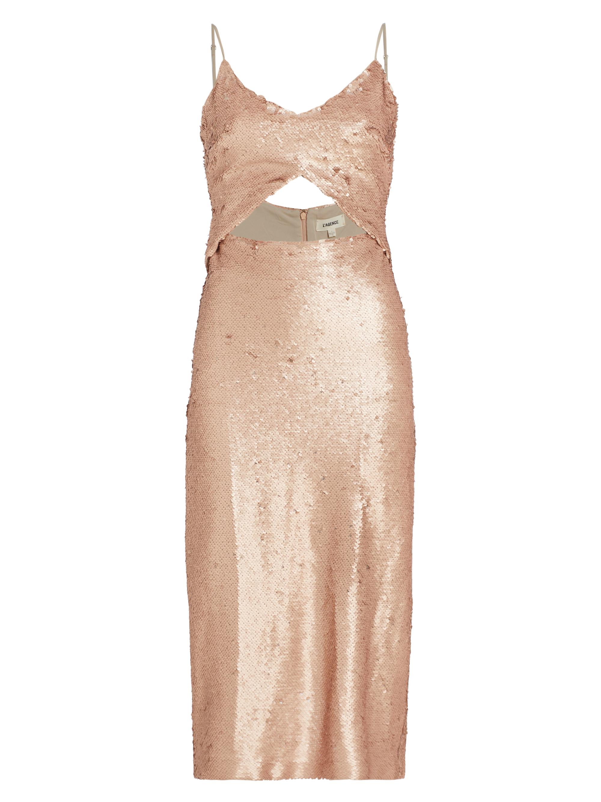L'AGENCE Women's Femme Sequin Cut-Out Midi-Dress - Cappuccino