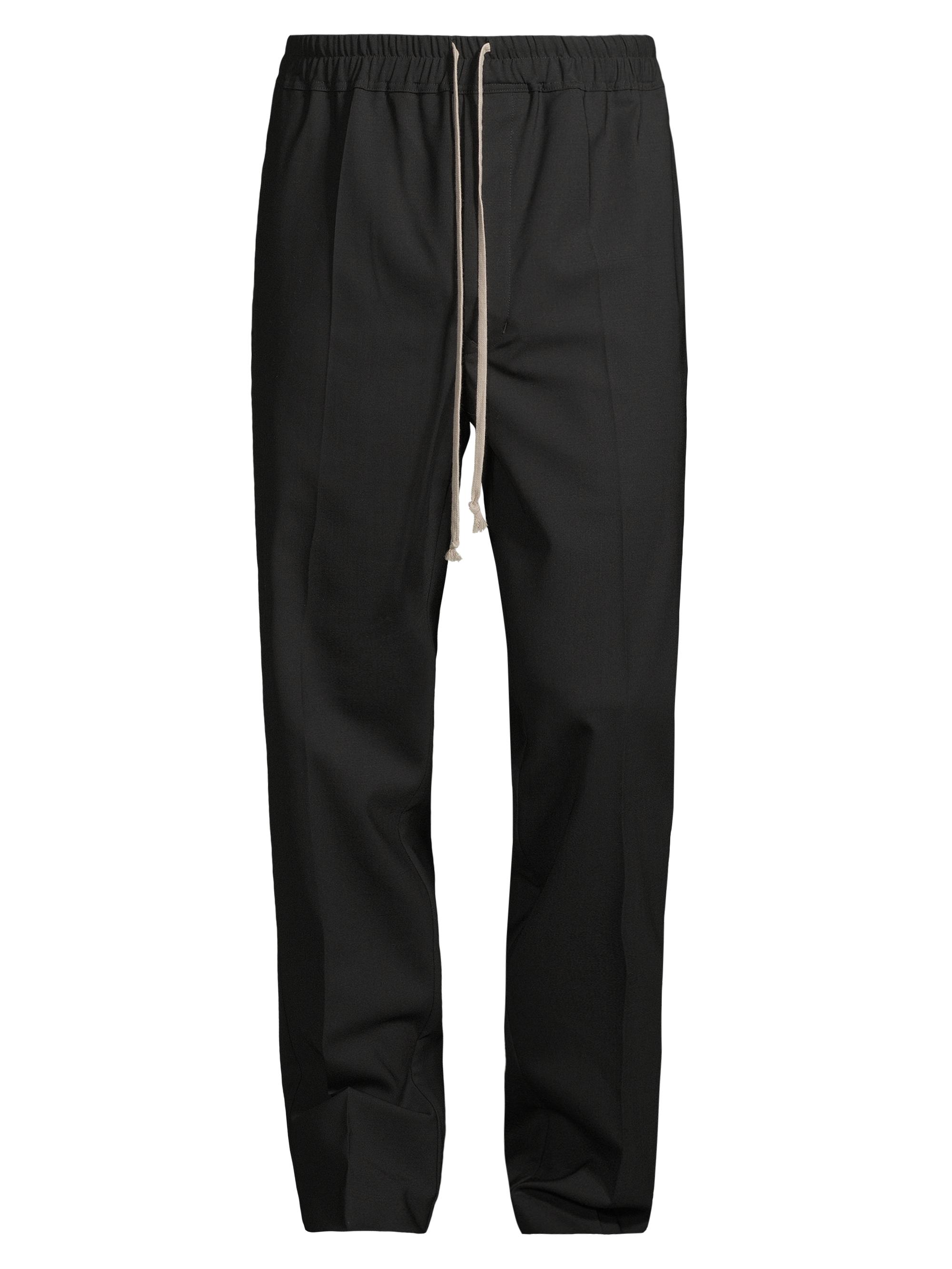 Rick Owens Men's Wool Drawstring Slim Long Pants - Black