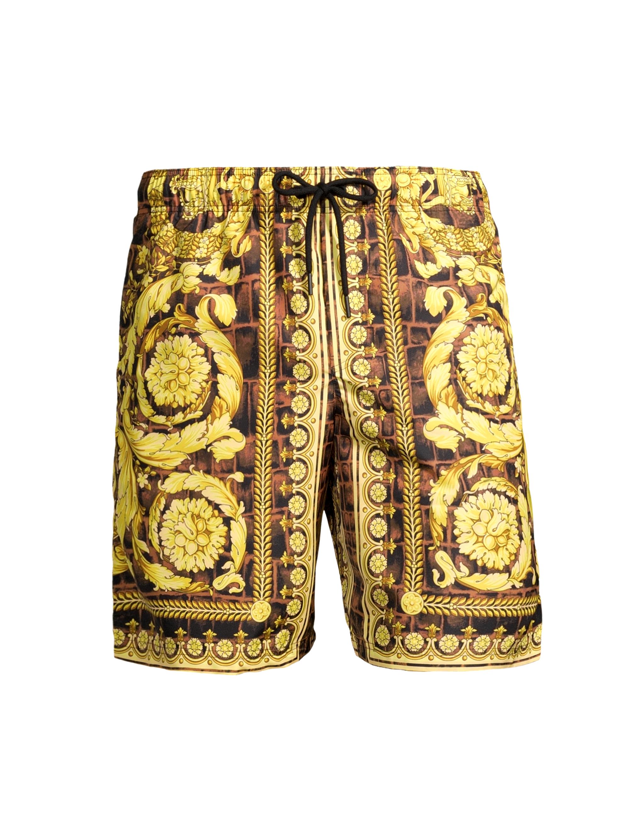 Versace Men's Golfo Cocco Barocco Swim Shorts - Caramel Black Gold