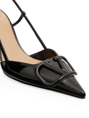 VLogo patent leather slingback pumps