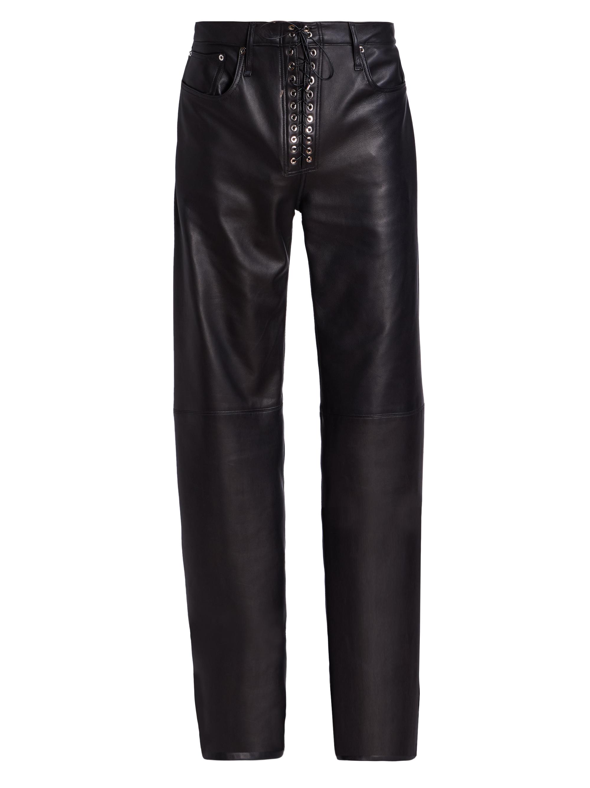 Ludovic de Saint Sernin Men's Unisex Wide-Legs Lace-Up Leather Pants - Black