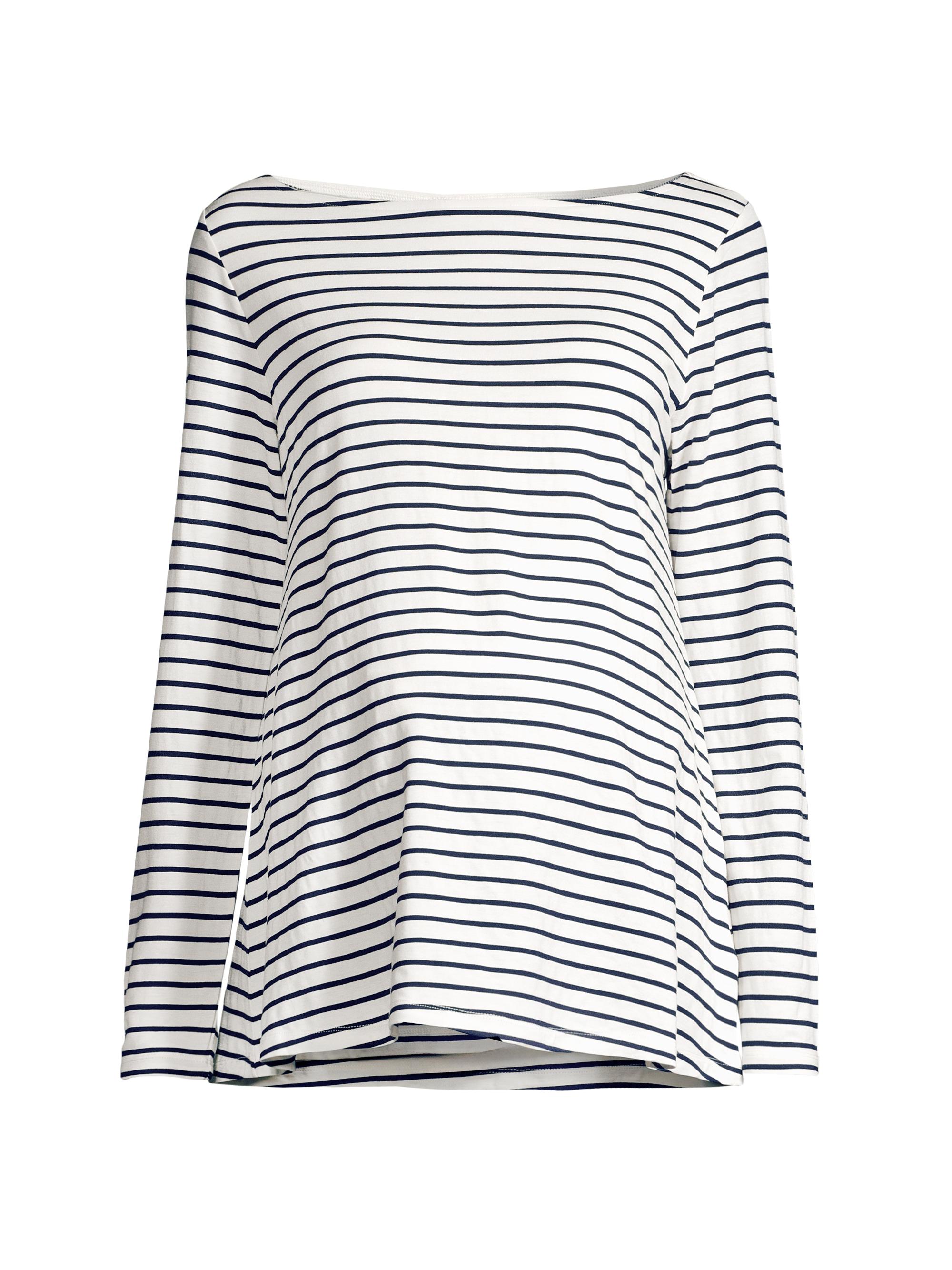 Nom Maternity Women's Nicolette Striped Boatneck Top - Navy