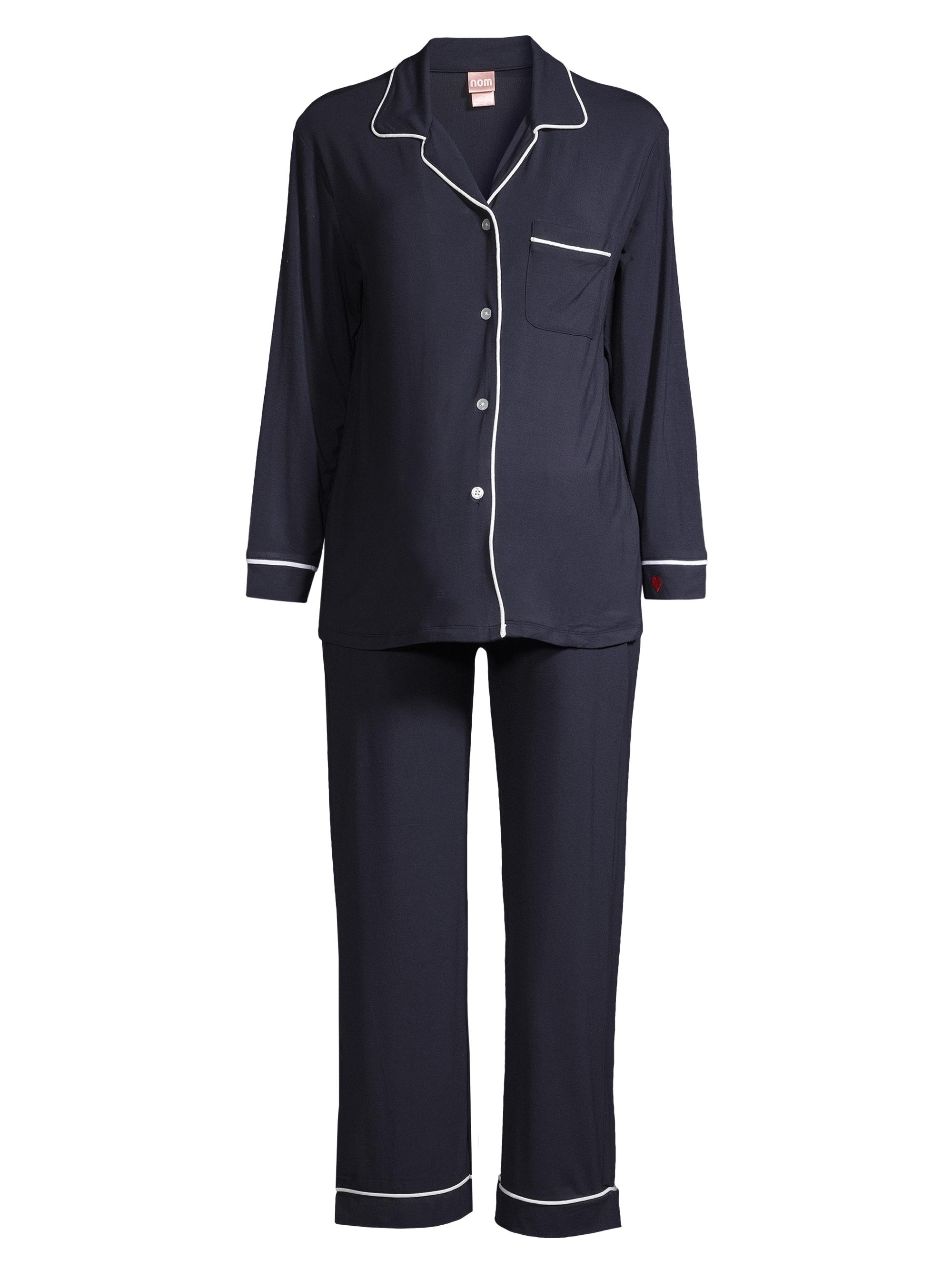 Nom Maternity Women's Penelope Piped Pajama Set - Navy