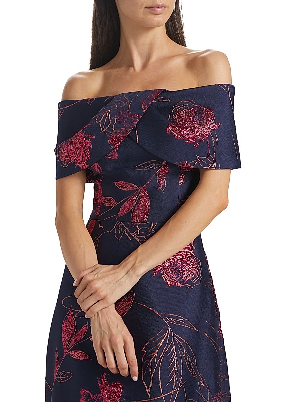 Shop Teri Jon by Rickie Freeman Floral Jacquard Off-The Shop Teri Jon by Rickie Freeman Floral Jacquard Off-The