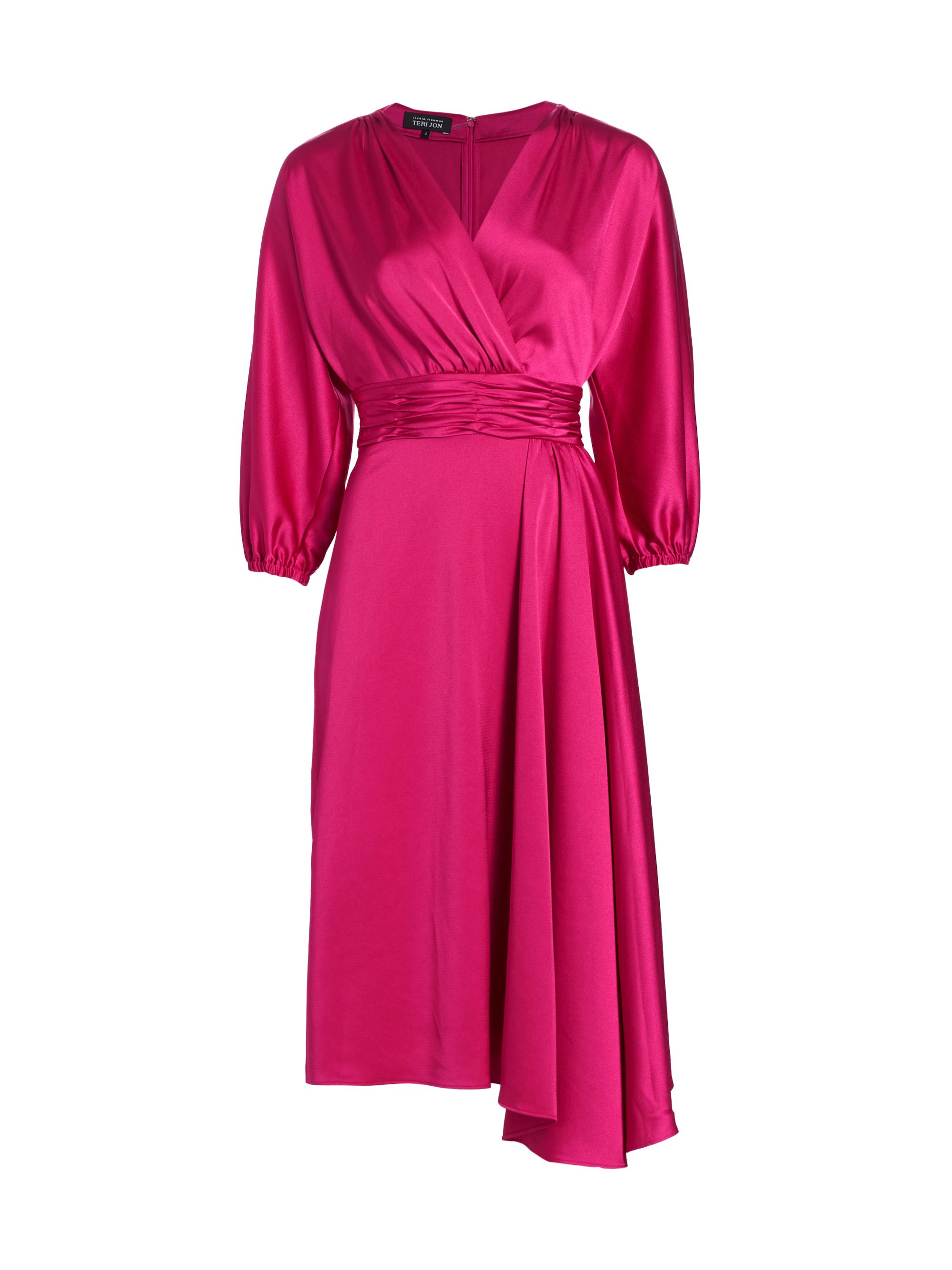 Teri Jon by Rickie Freeman Women's Satin Crepe Knee-Length Dress - Fuchsia