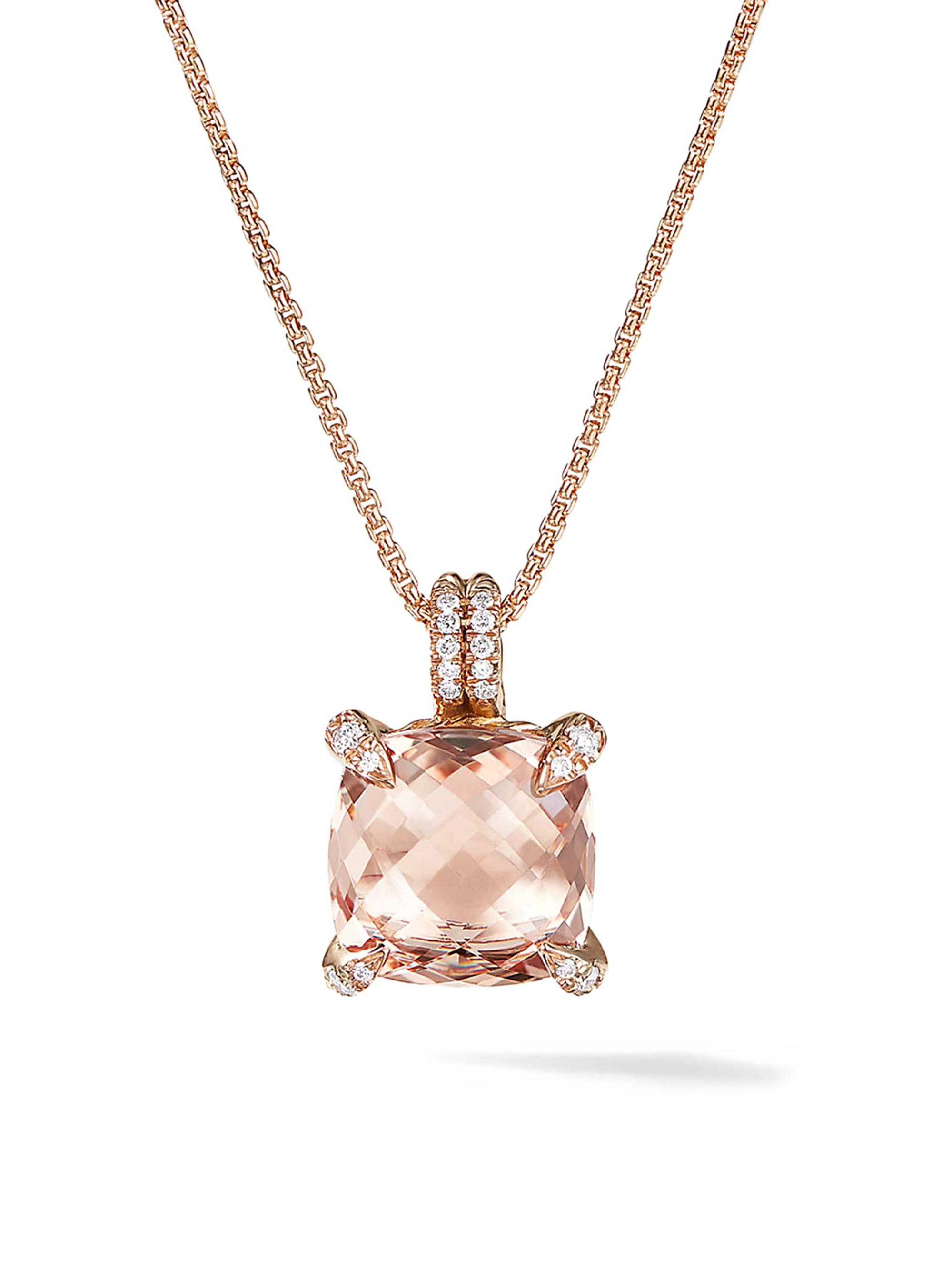 David Yurman Women's Chatelaine Pendant Necklace in K Rose Gold with Morganite and Diamonds, 11mm - Morganite