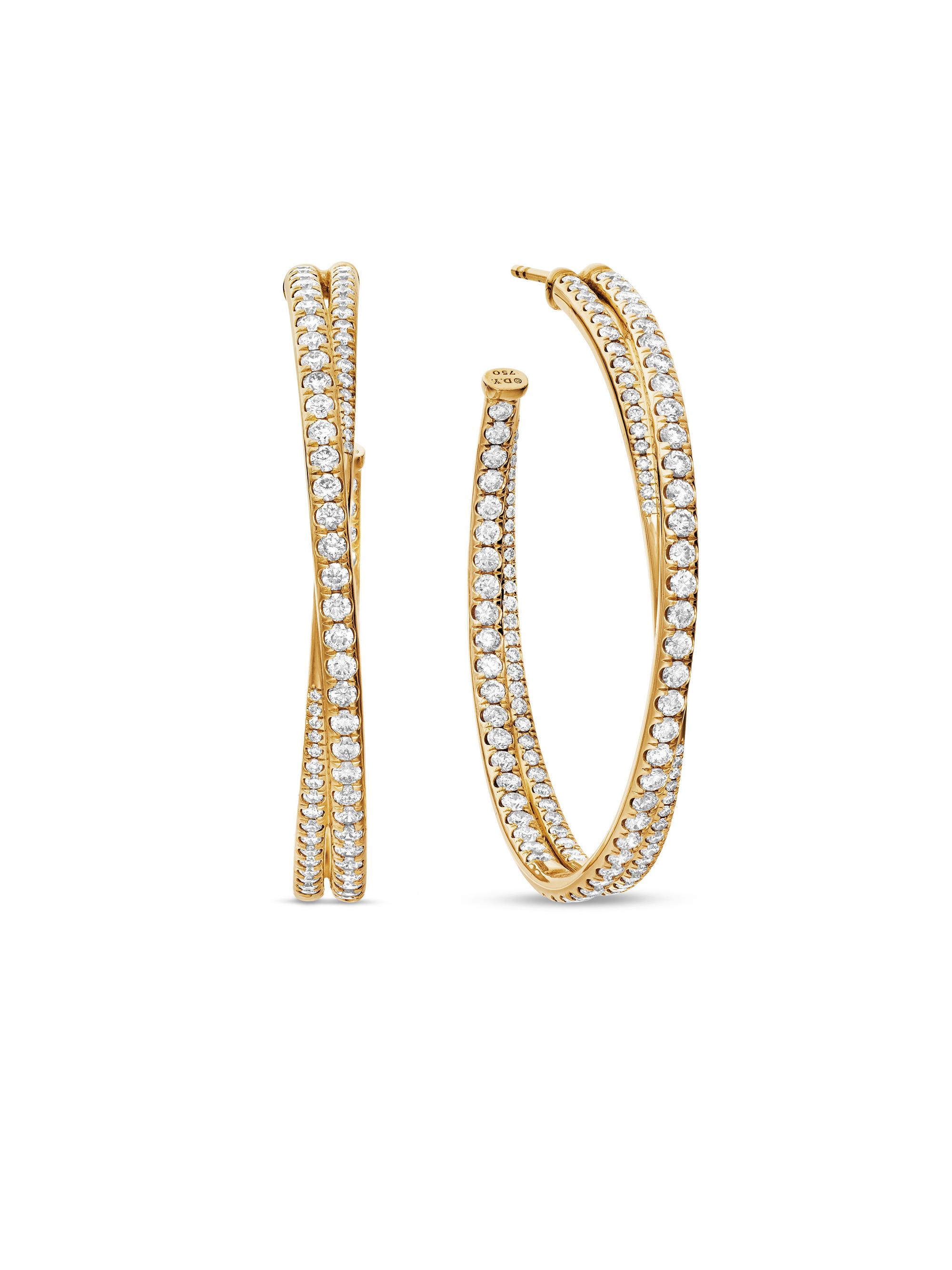 David Yurman Women's Full Pavé Crossover Hoop Earrings - Gold