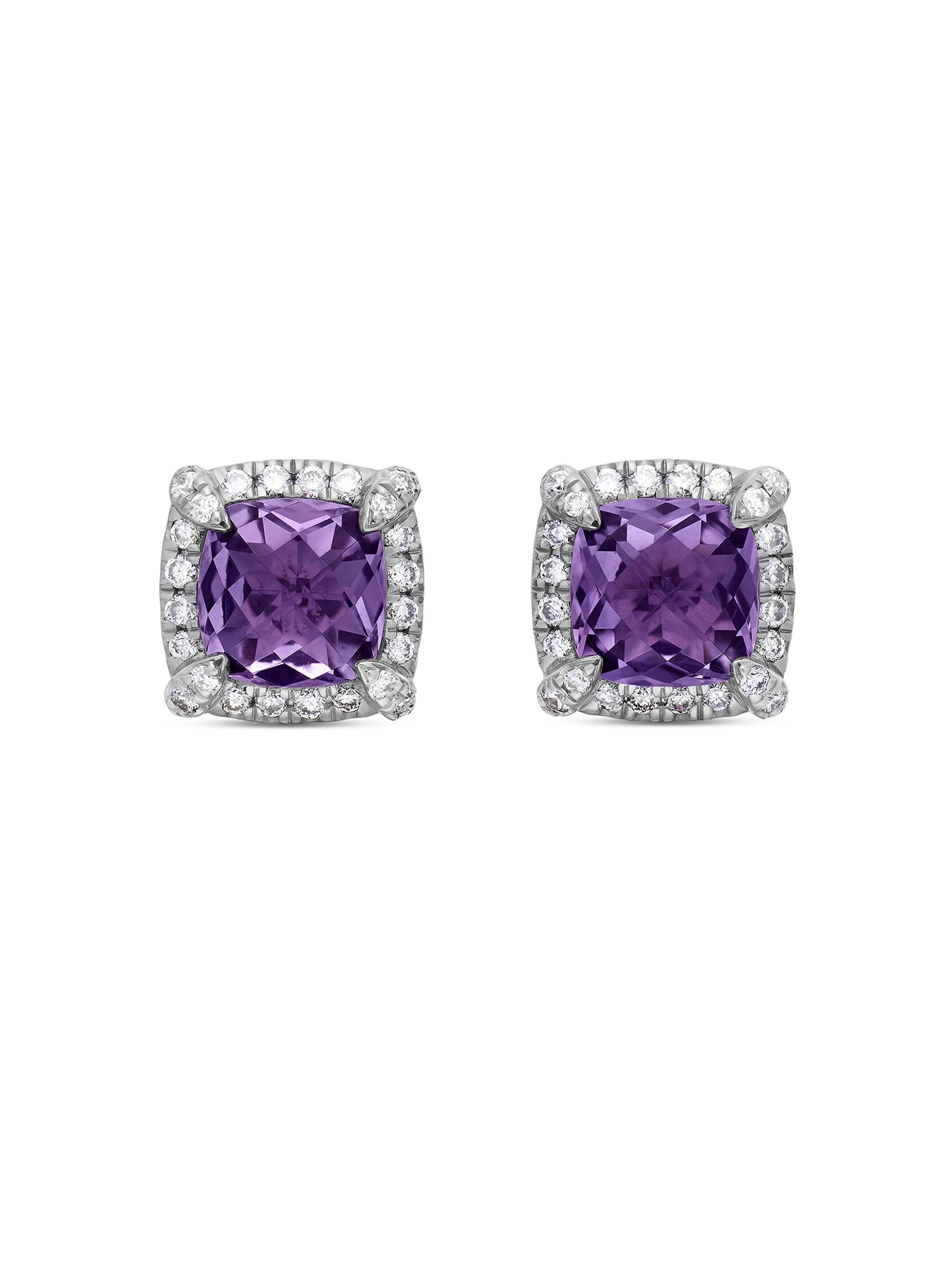 David Yurman Women's Petite Chatelaine Pavé Bezel Stud Earrings in Sterling Silver - Amethyst