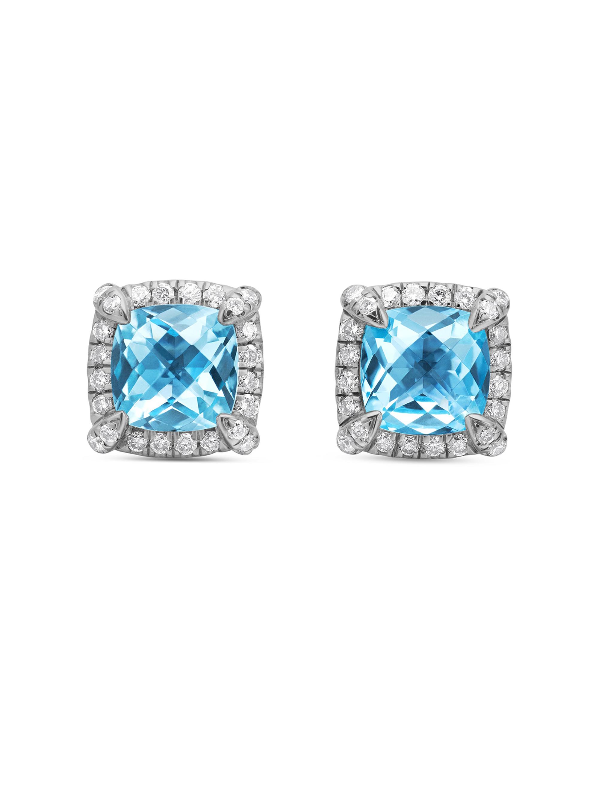 David Yurman Women's Petite Chatelaine Pavé Bezel Stud Earrings in Sterling Silver - Blue Topaz