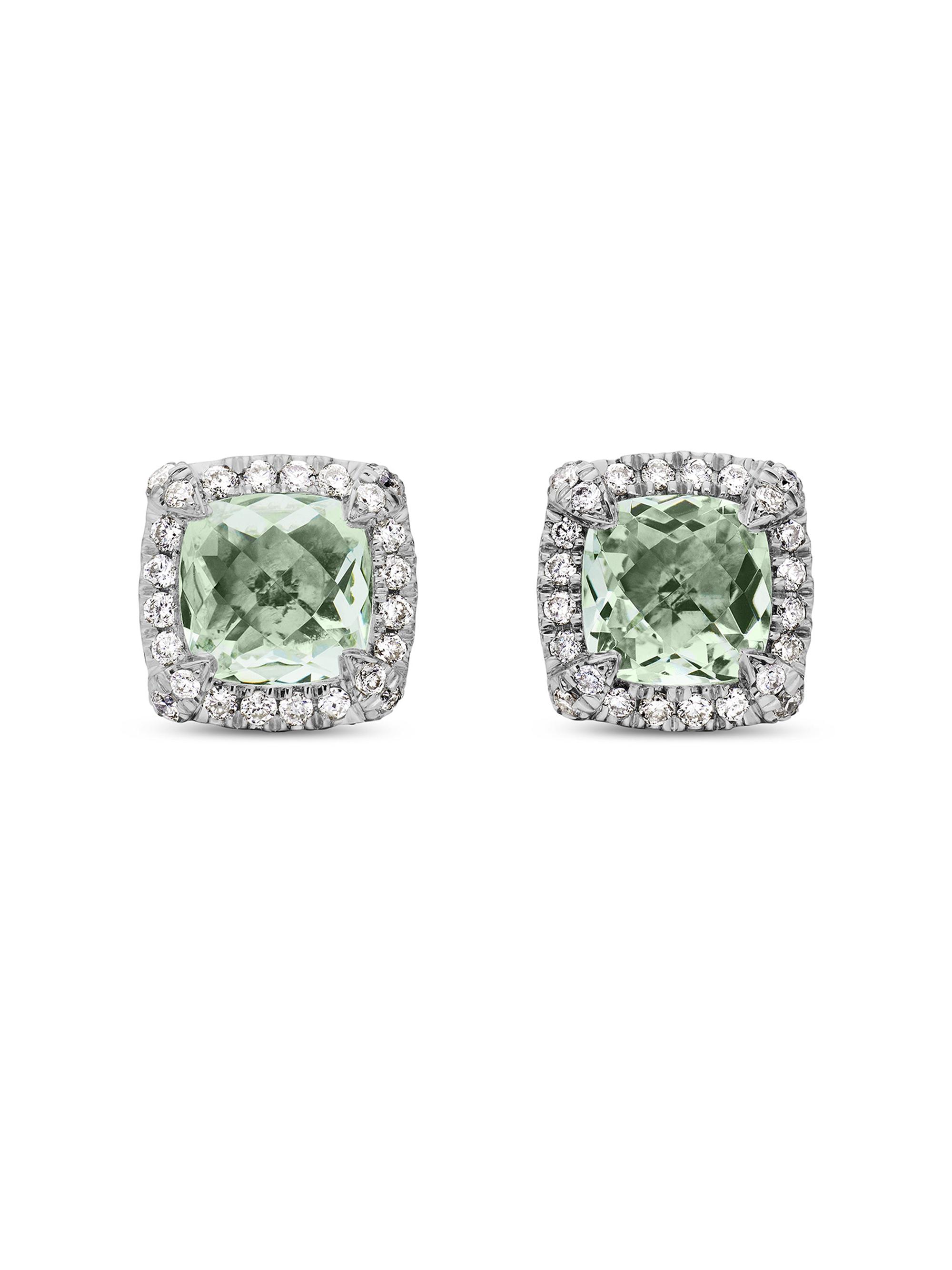 David Yurman Women's Petite Chatelaine Pavé Bezel Stud Earrings in Sterling Silver - Prasiolite