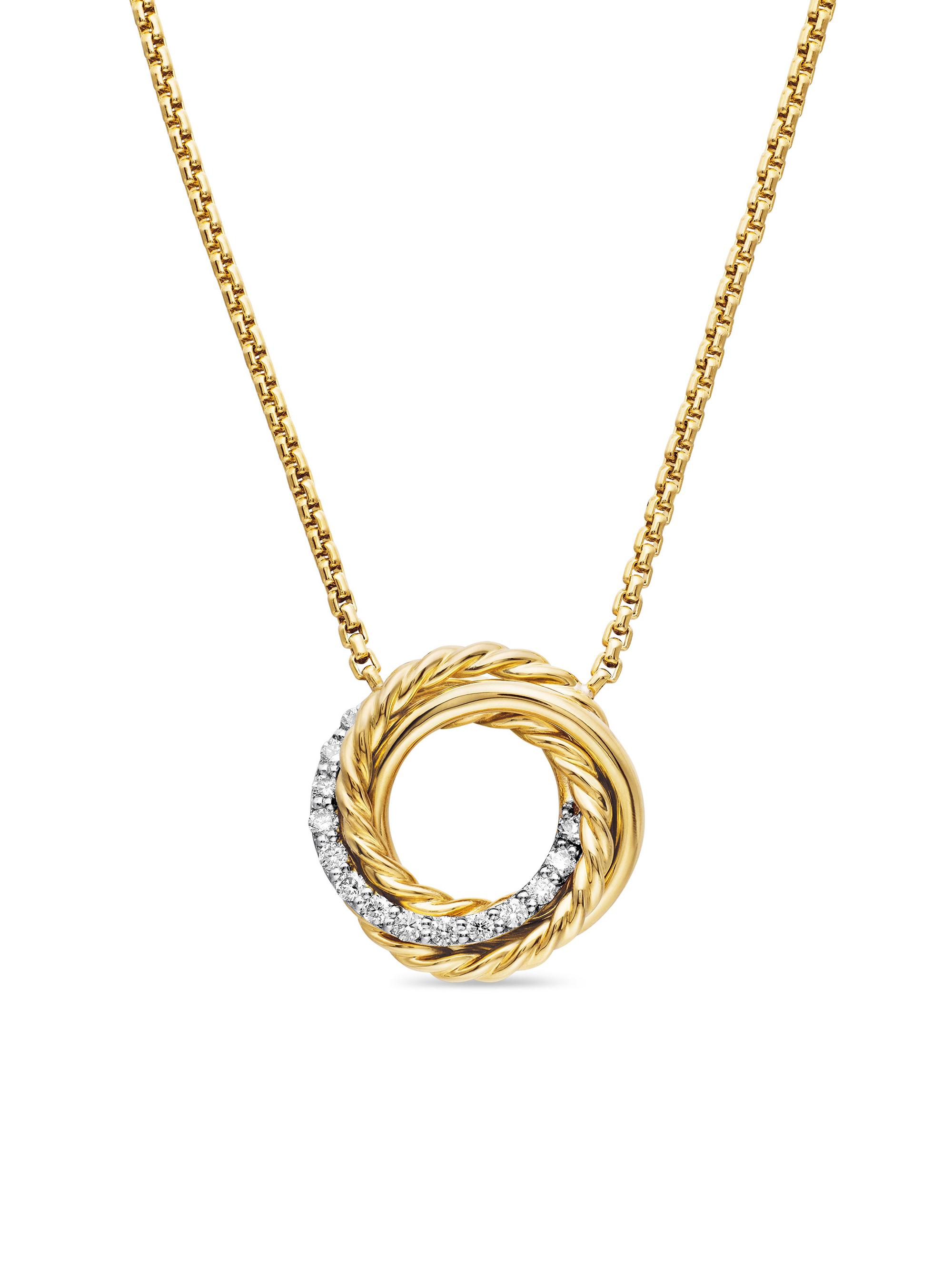 David Yurman Women's Crossover Pendant Necklace in 18K Yellow Gold with Diamonds, 14.5MM - Diamond