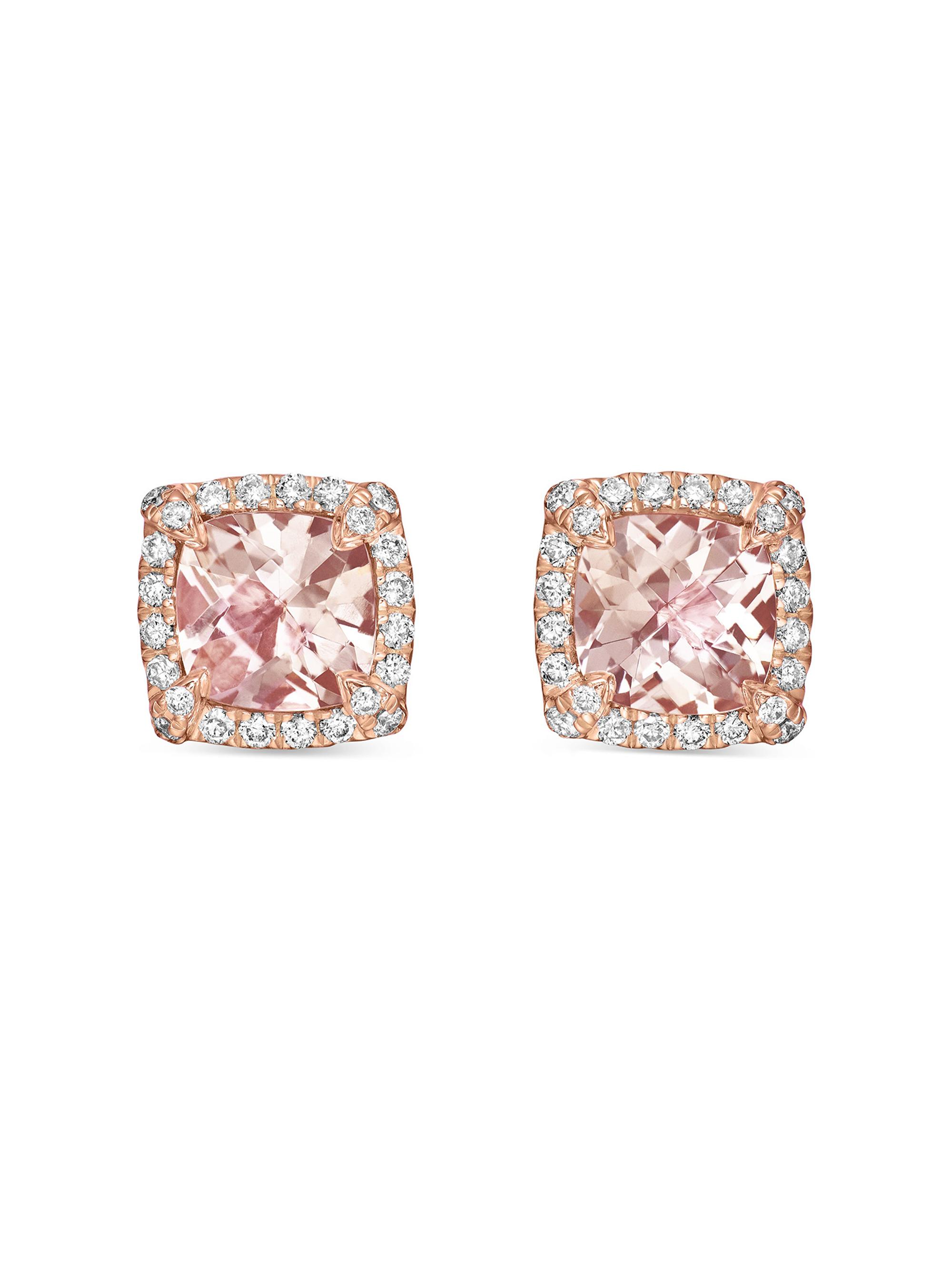 David Yurman Women's Petite Chatelaine Pavé Bezel Stud Earrings in 18K Rose Gold with Morganite and Diamonds, 5MM - Morganite