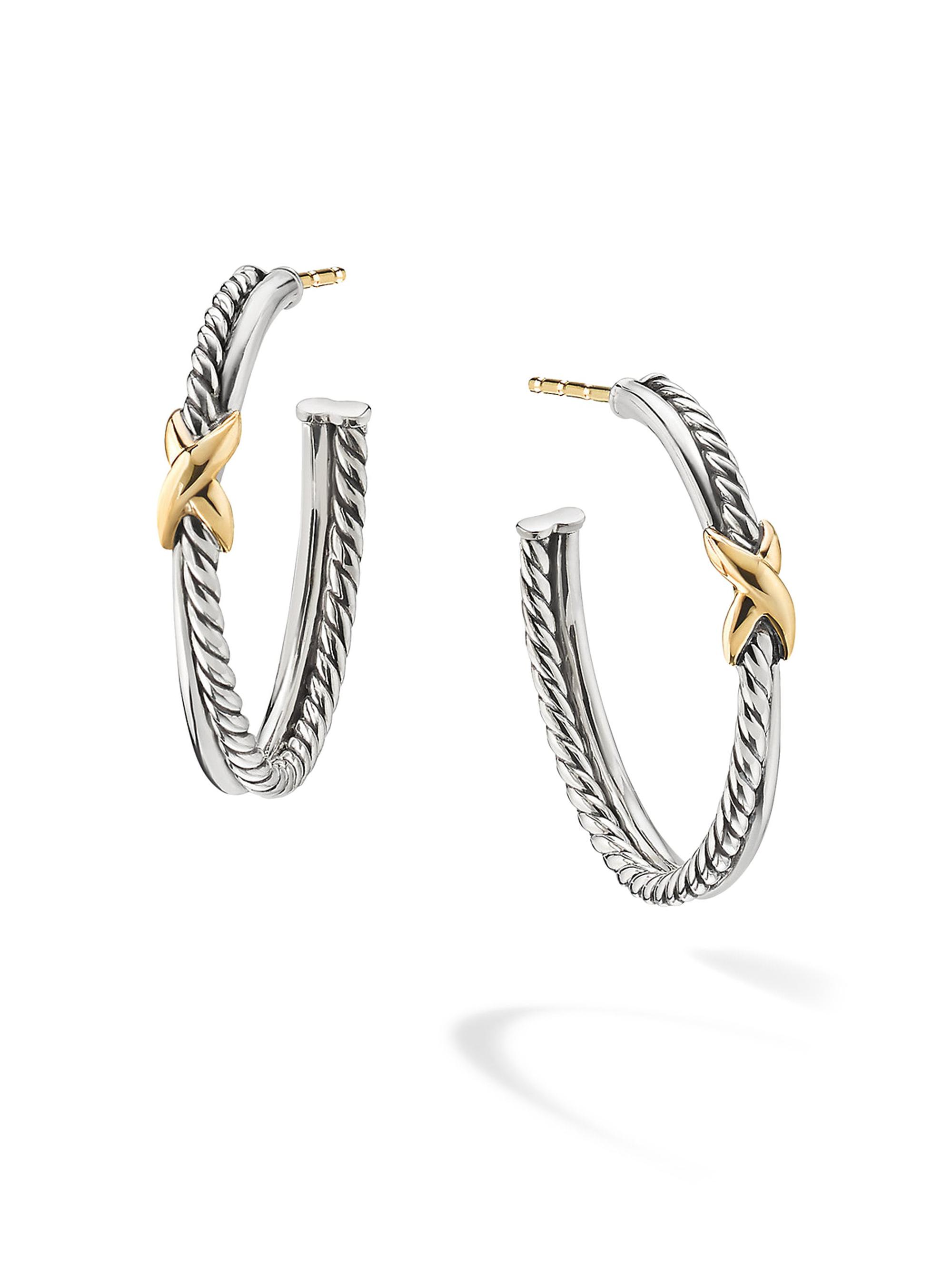 David Yurman Women's Petite X Hoop Earrings With 18K Yellow Gold - Silver