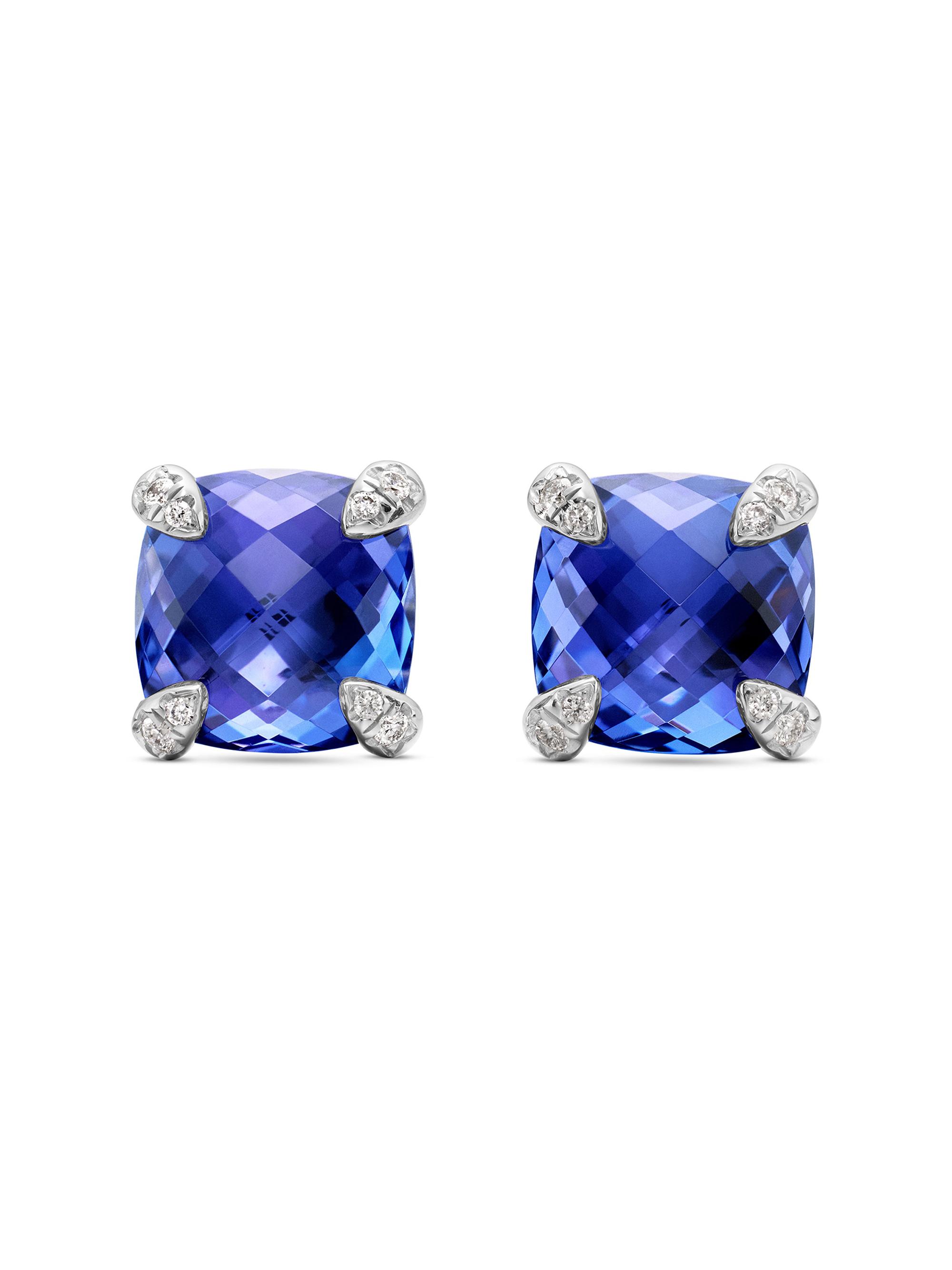 David Yurman Women's Chatelaine Stud Earrings in 18K White Gold - Tanzanite