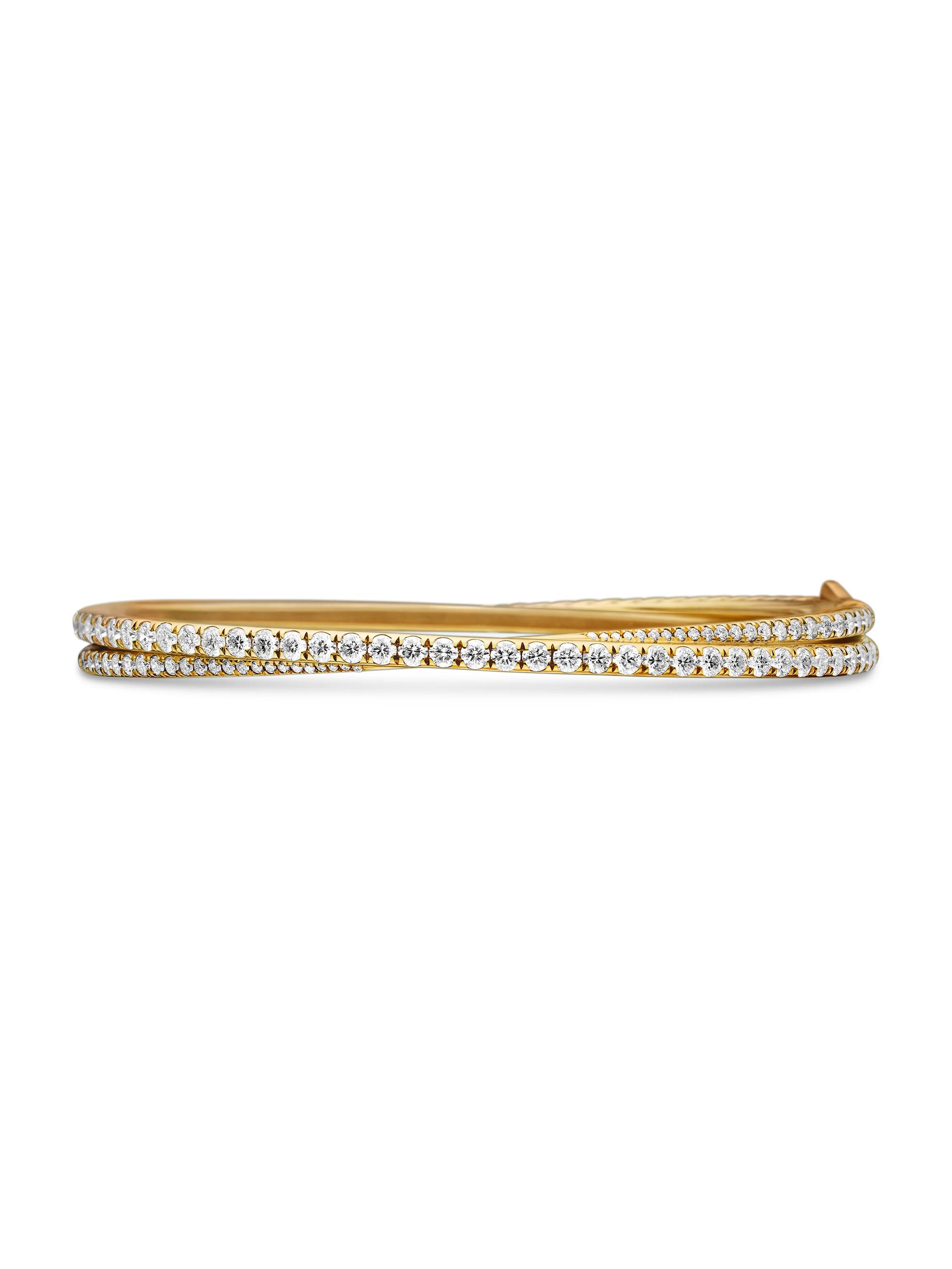 David Yurman Women's Pavé Crossover Two Row Bracelet in 18K Yellow Gold - Diamond