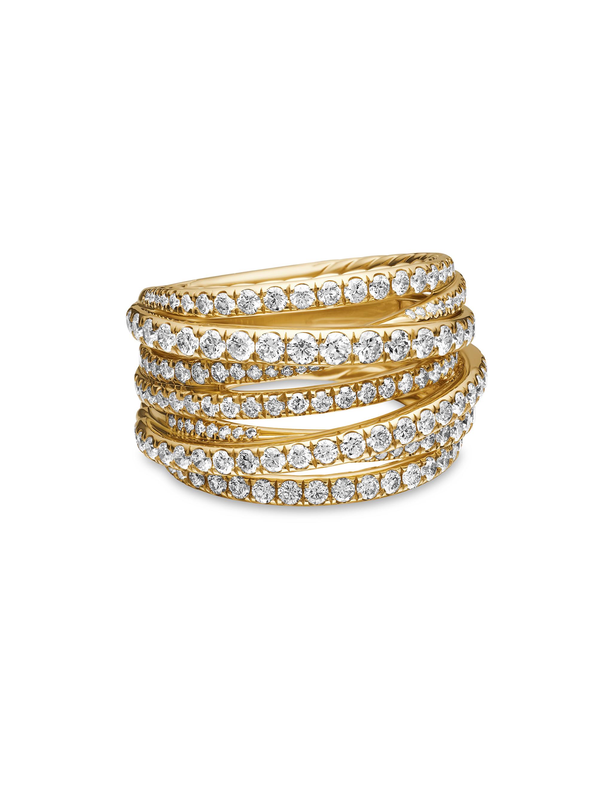 David Yurman Women's Pavé Crossover Ring in 18K Yellow Gold - Diamond