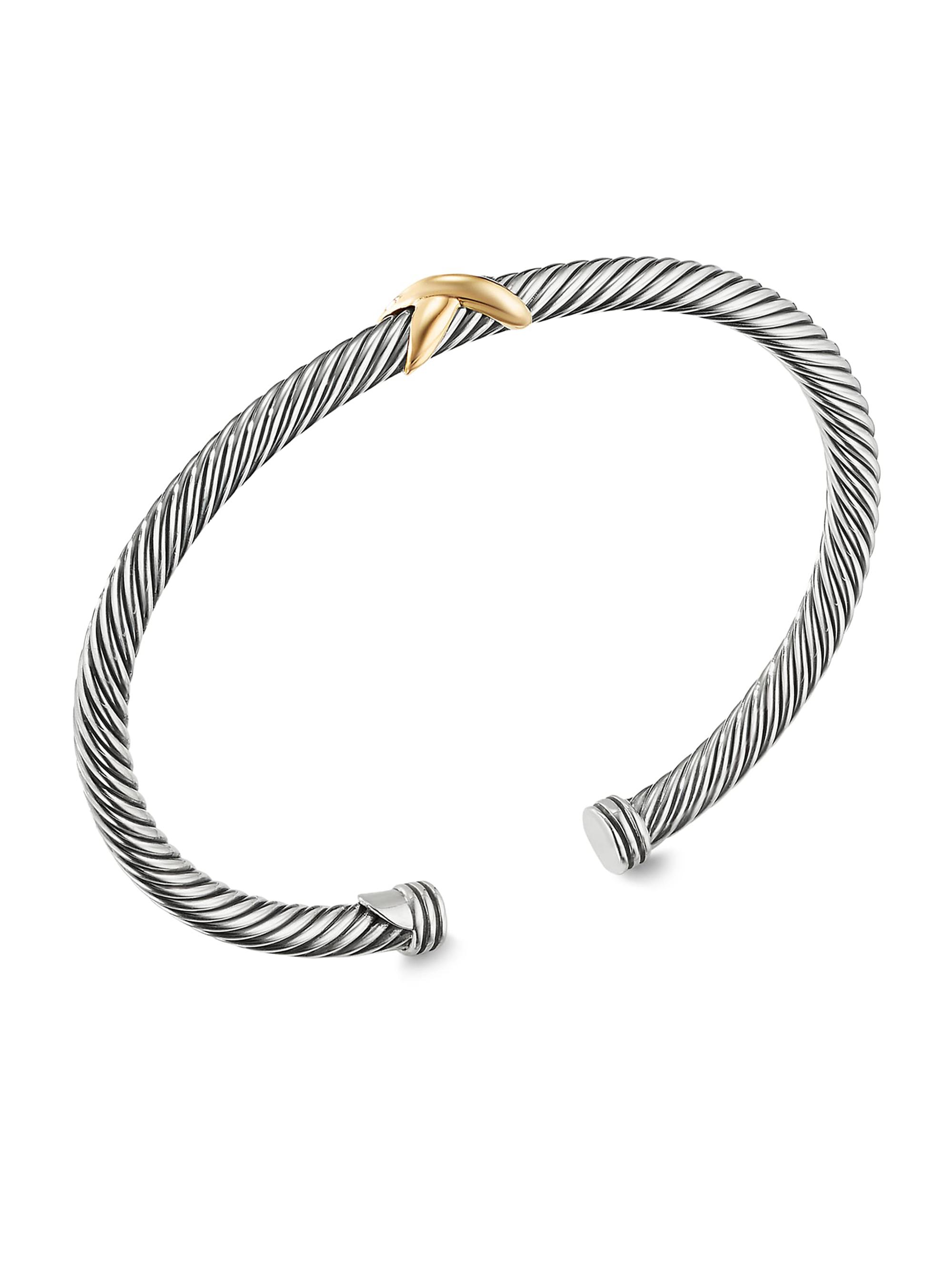David Yurman Women's Cable X Bracelet With 18K Yellow Gold - Silver