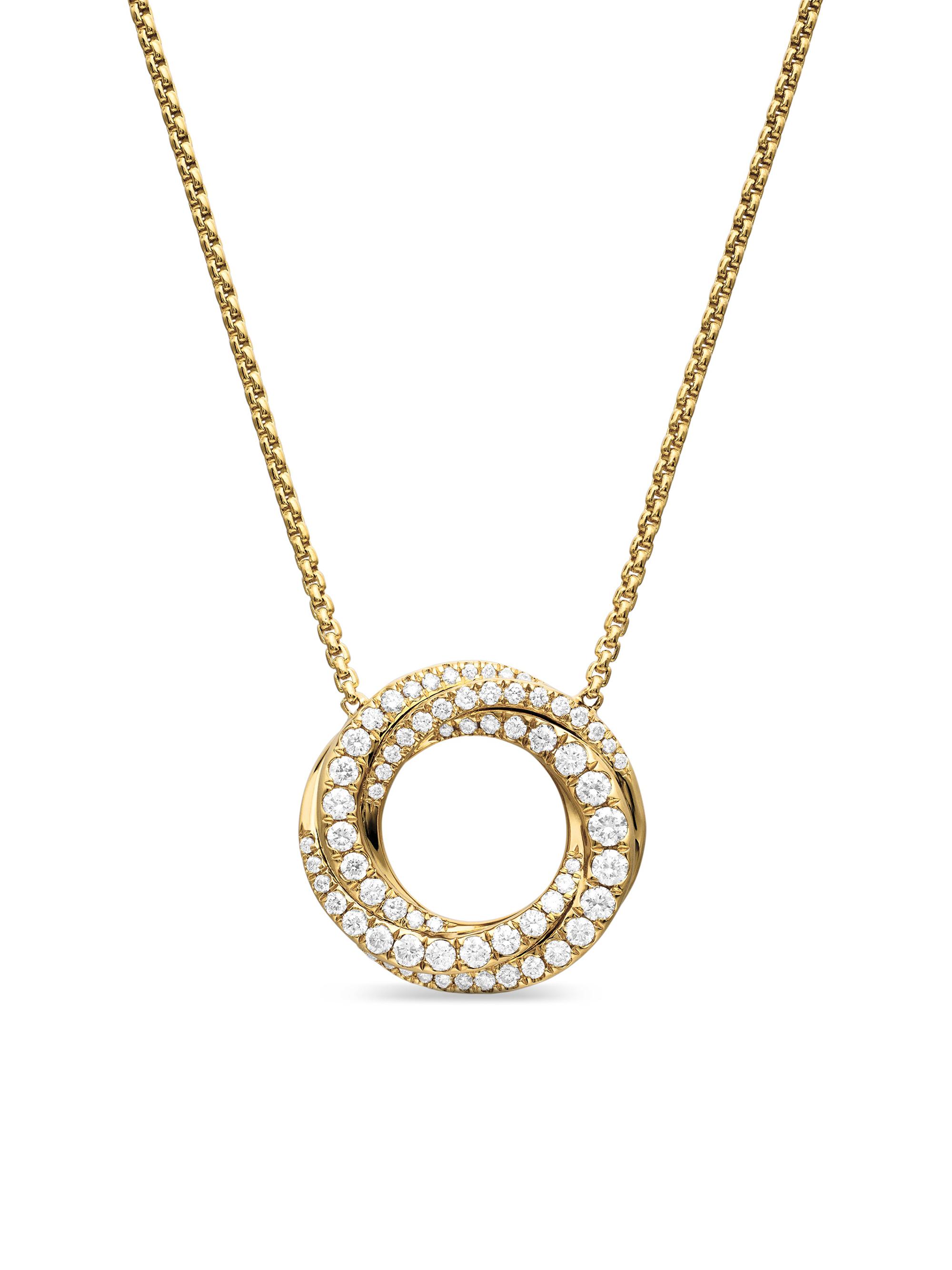 David Yurman Women's Petite Pavé Crossover Pendant Necklace in 18K Gold with Diamonds, 15.5MM - Gold