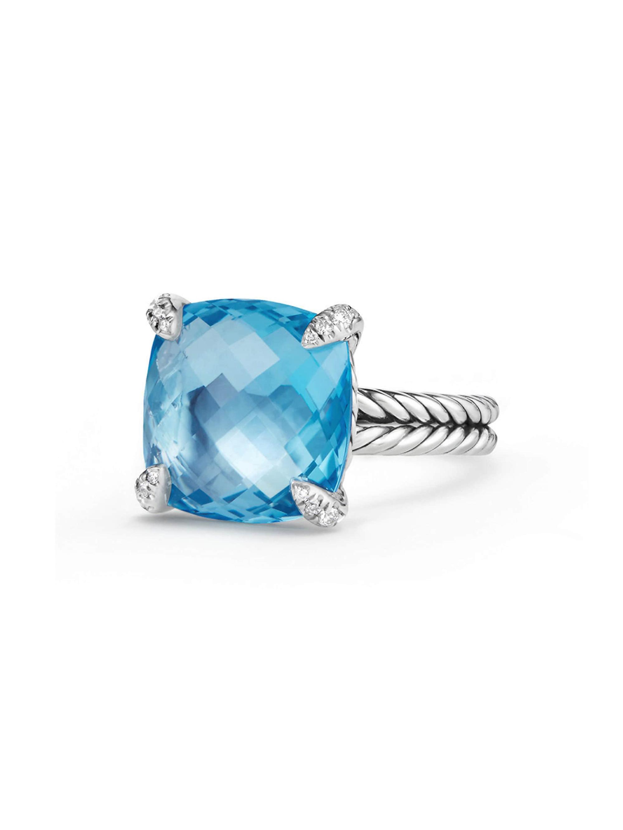 David Yurman Women's Châtelaine Ring with Gemstone & Diamonds/14mm - Blue Topaz
