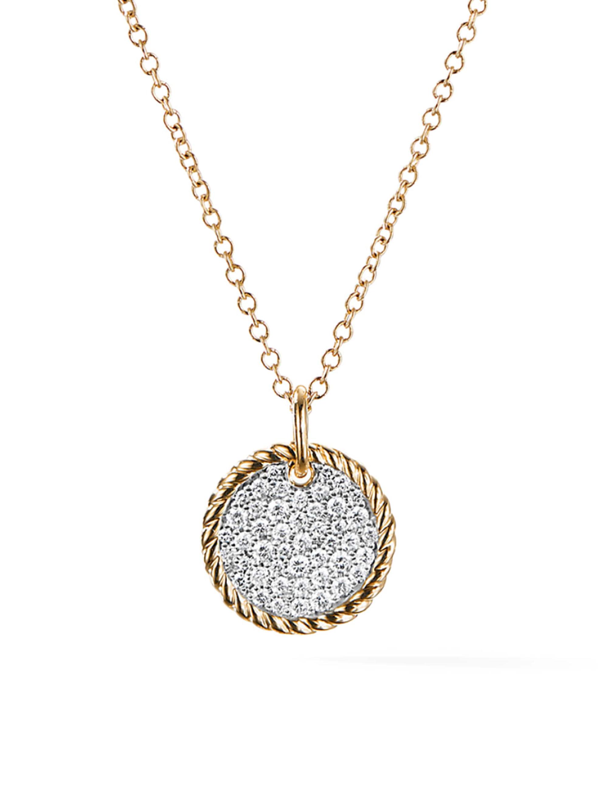 David Yurman Women's Cable Collectibles Pavé Plate Necklace in K Yellow Gold - Gold