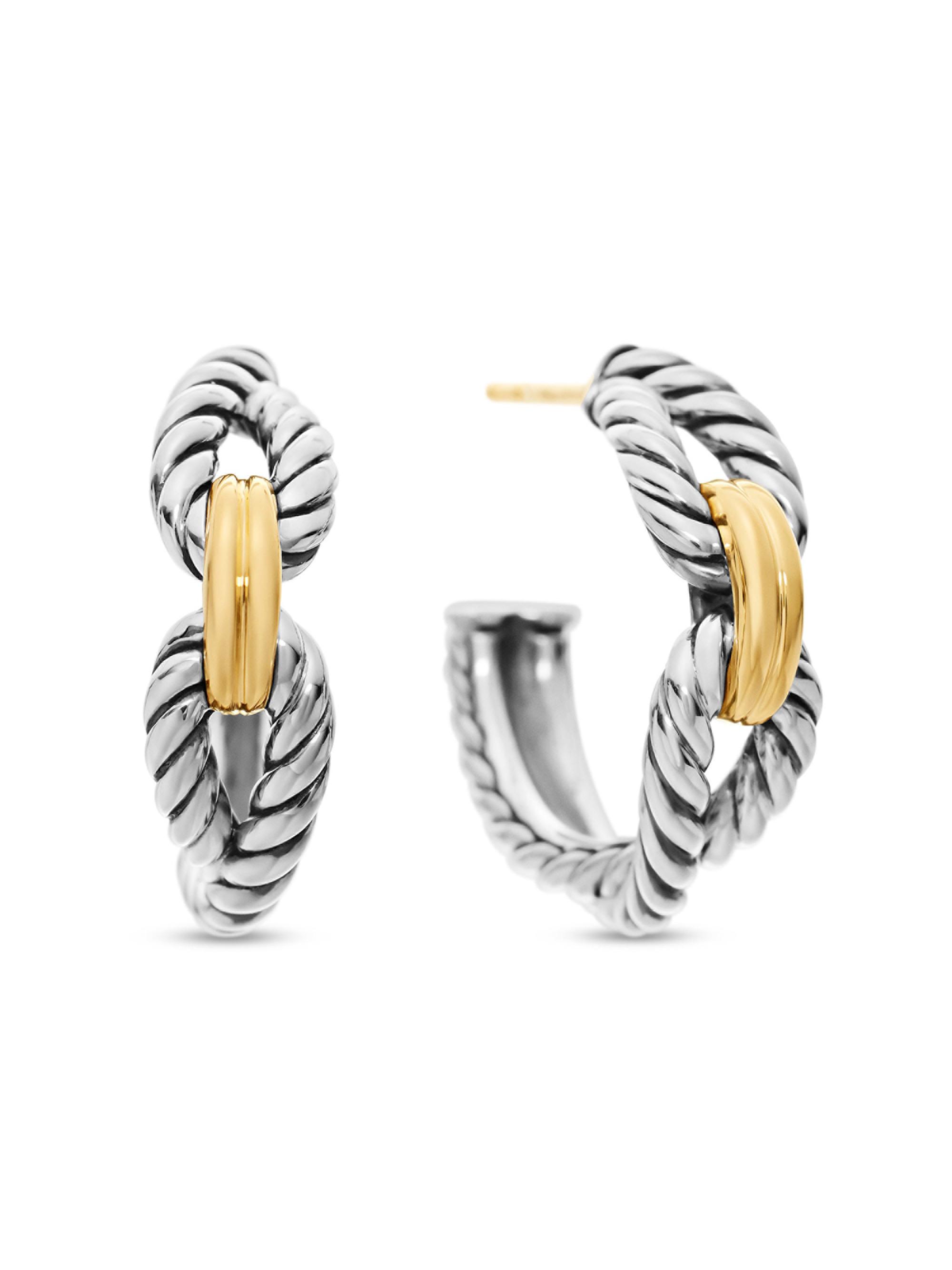 David Yurman Women's Cable Loop Hoop Earrings in Sterling Silver with 18K Yellow Gold, 22mm - Silver