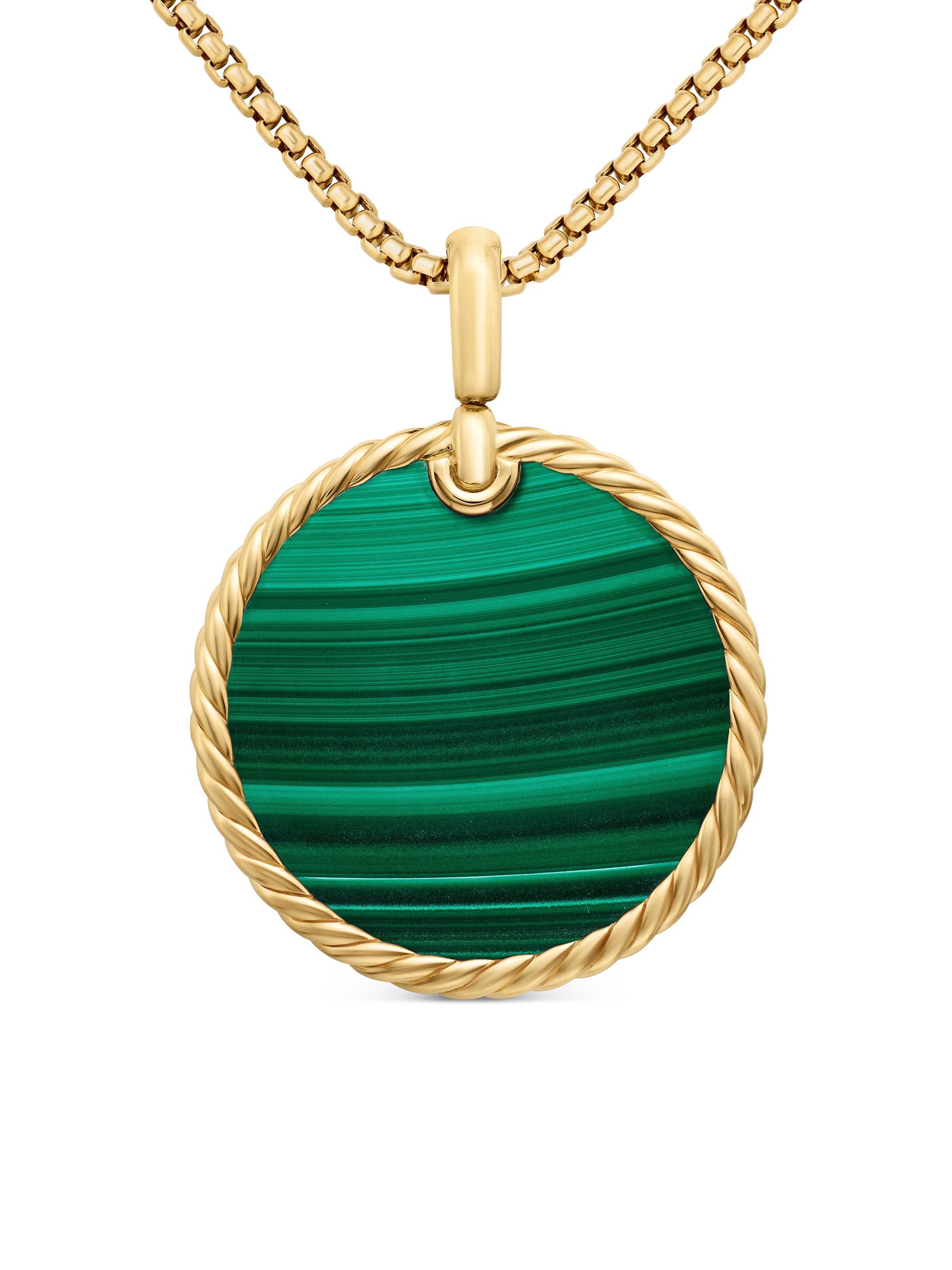 David Yurman Women's DY Elements Disc Pendant in 18K Yellow Gold - Malachite