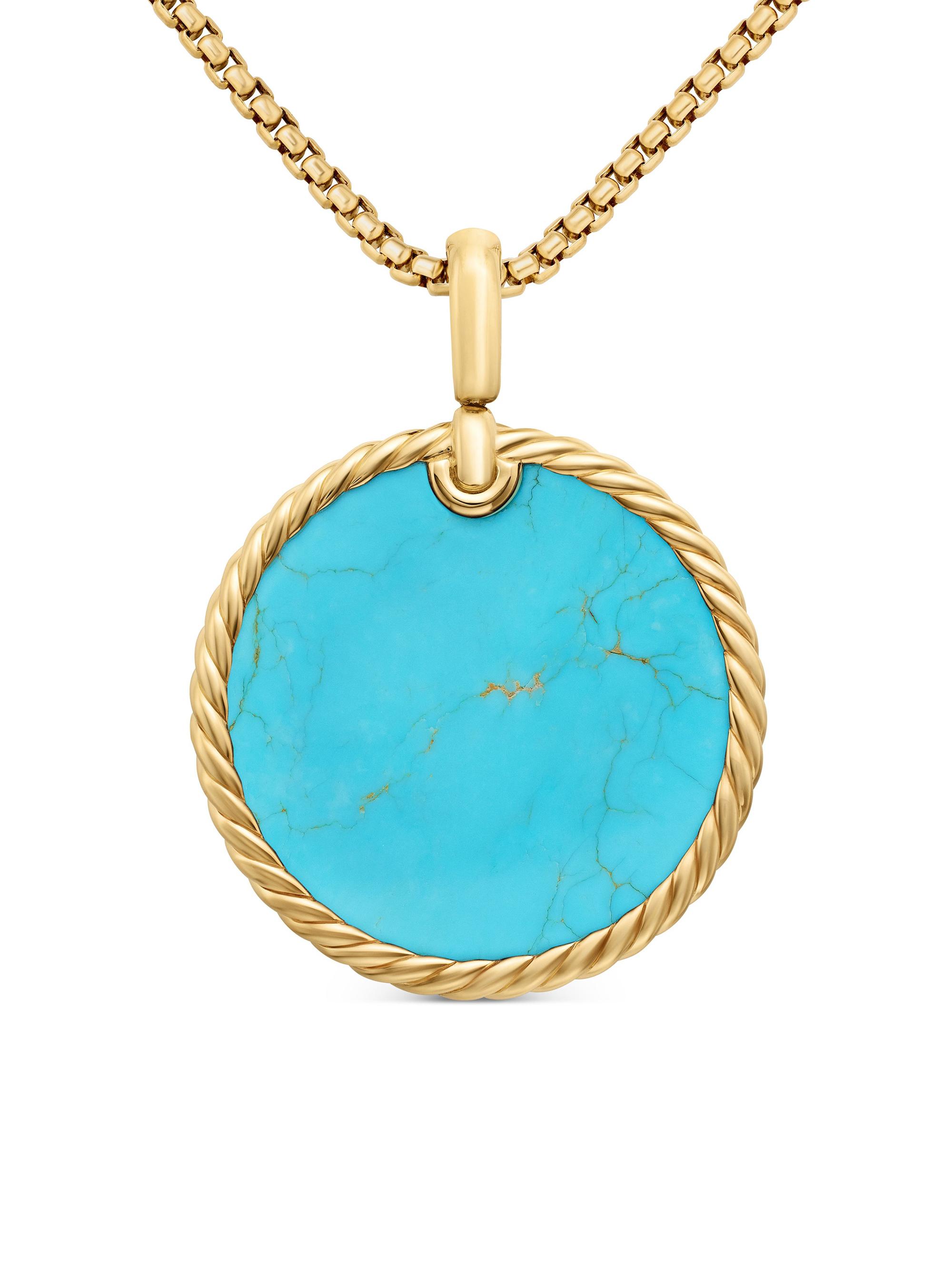 David Yurman Women's DY Elements Disc Pendant in 18K Yellow Gold - Turquoise Matrix Kingman