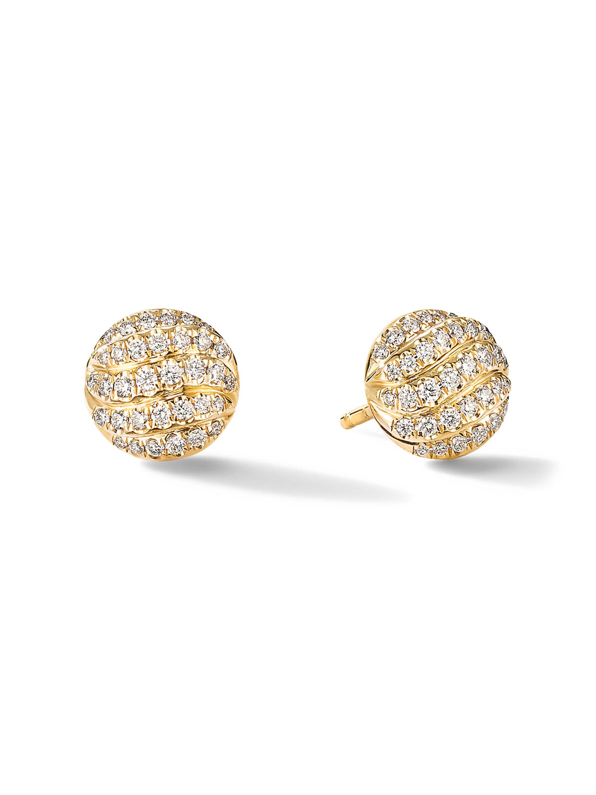 David Yurman Women's Cable Collectibles Stud Earrings in 18K Yellow Gold with Diamonds, 8mm - Diamond