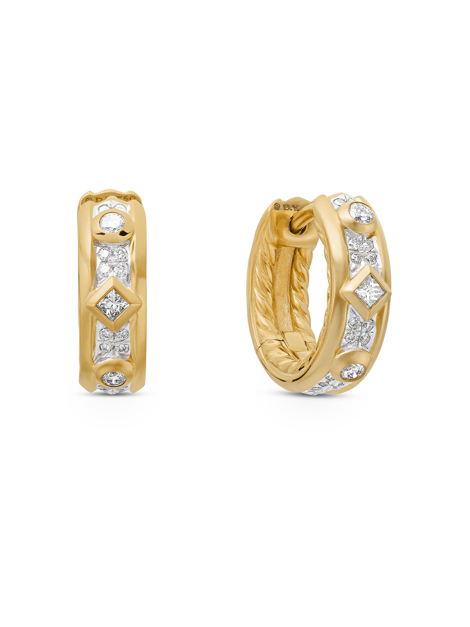 David Yurman Women's Modern Renaissance Huggie Hoop Earrings in 18K Yellow Gold with Diamonds, 12.3MM - Diamond