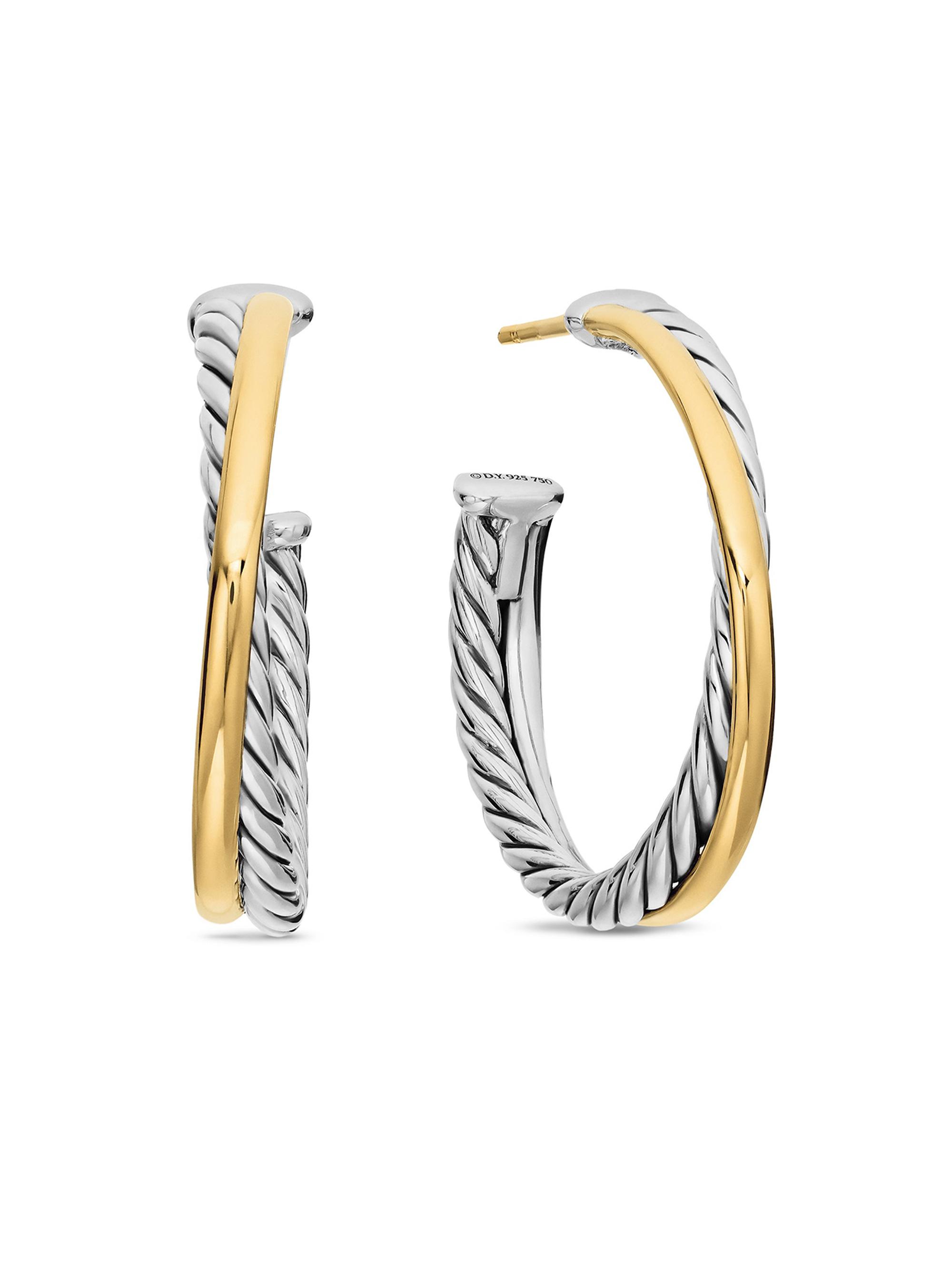 David Yurman Women's Crossover Hoop Earrings in Sterling Silver with 18K Yellow Gold, 26.5MM - Silver
