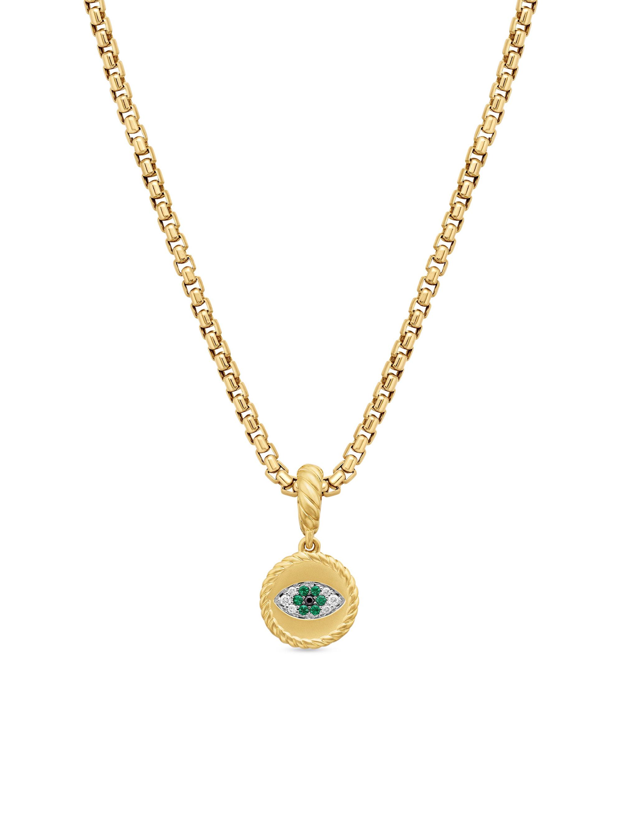 David Yurman Women's Evil Eye Amulet in 18K Yellow Gold - Emerald