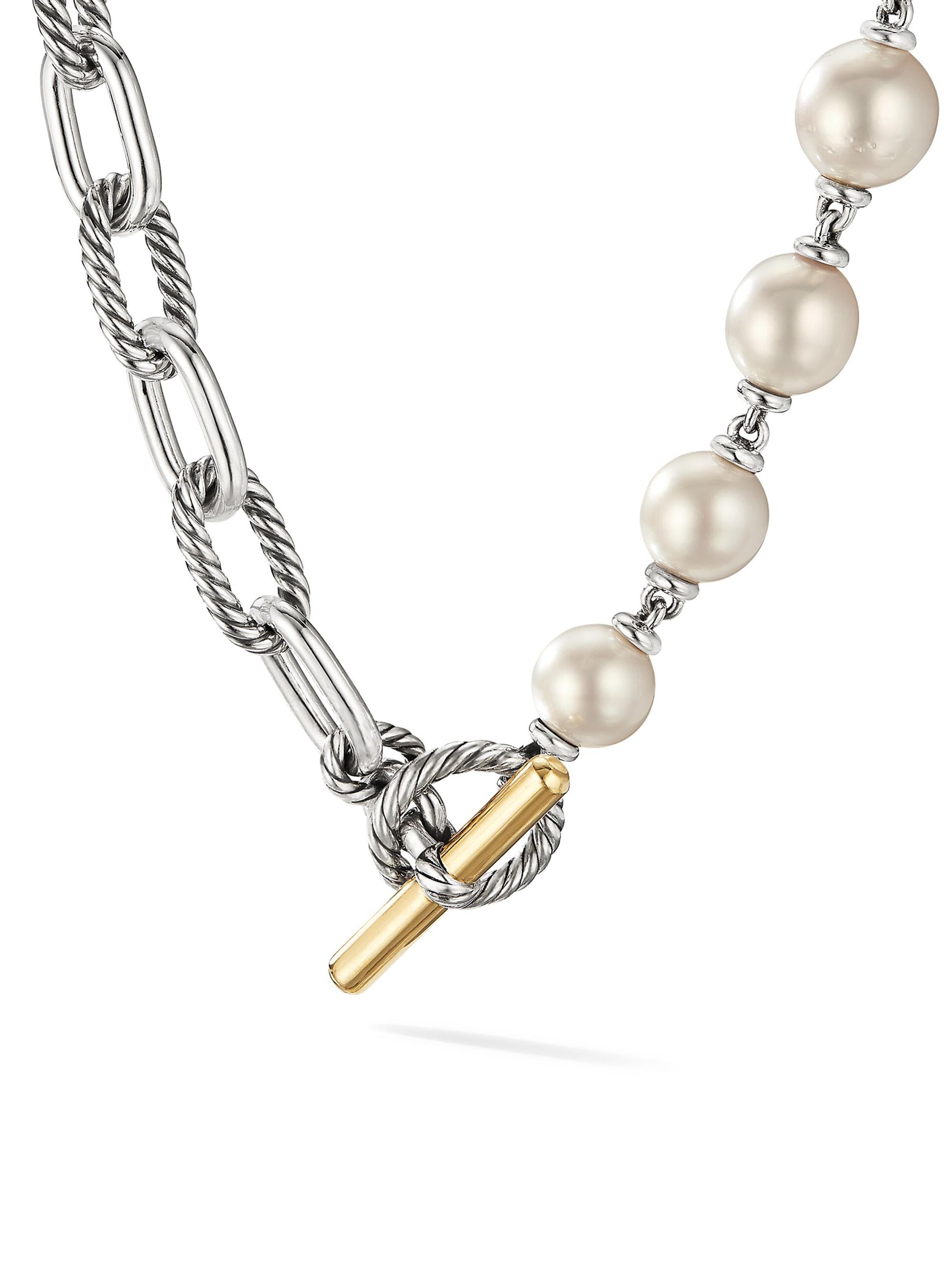 David Yurman Women's Madison-Pearl K Yellow Gold, Sterling Silver & 12-13mm Cultured White Pearl Necklace - Silver