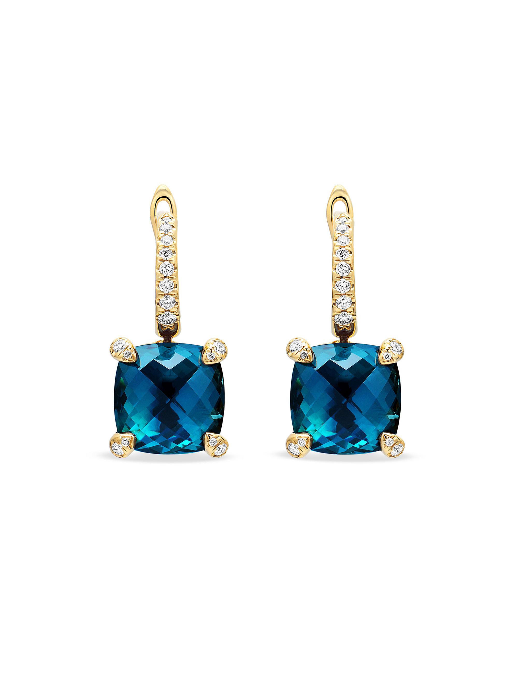 David Yurman Women's Chatelaine Drop Earrings in 18K Yellow Gold - Hampton Blue Topaz