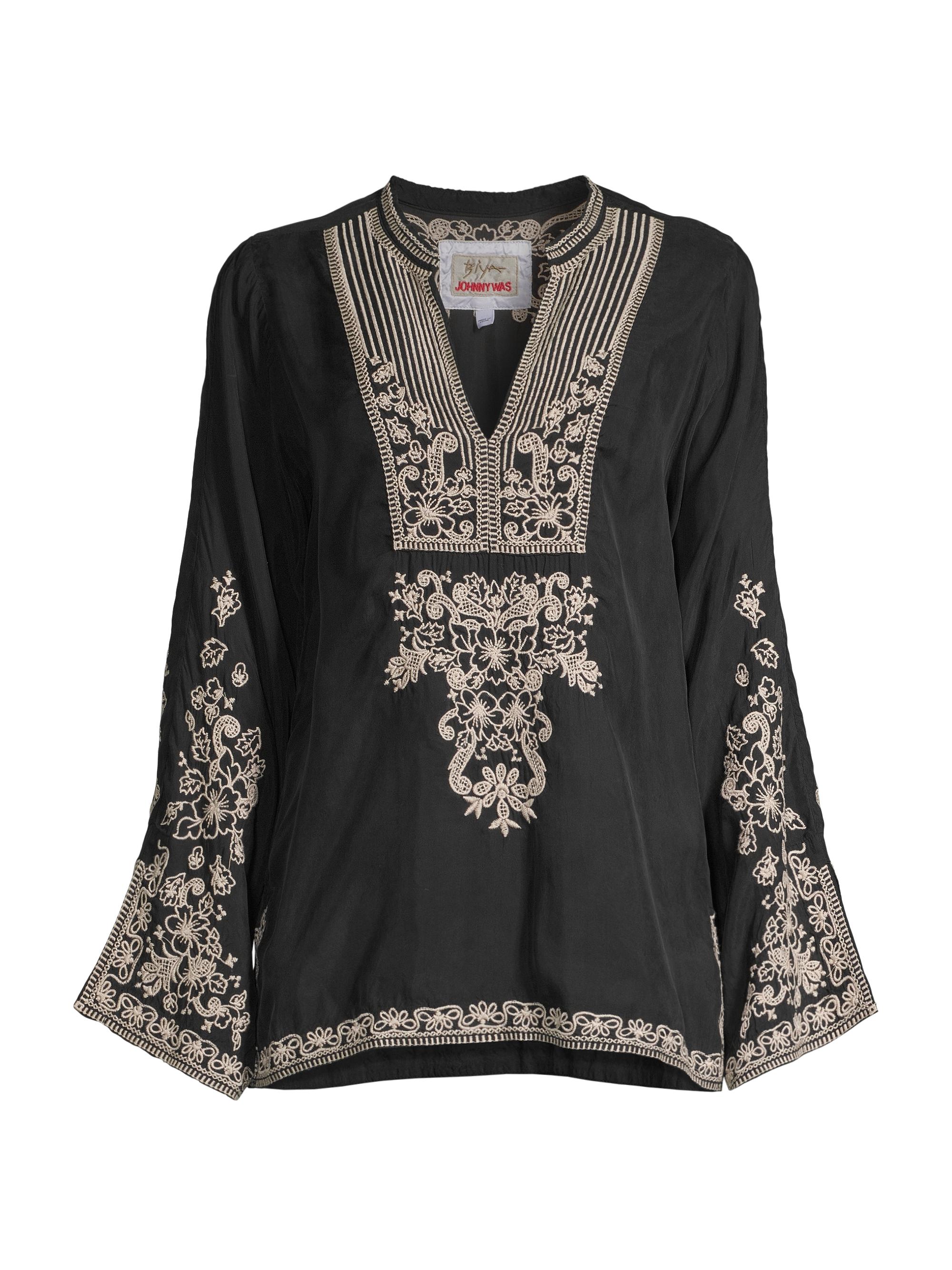 Johnny Was Women's Tempest Embroidered Blouse - Black