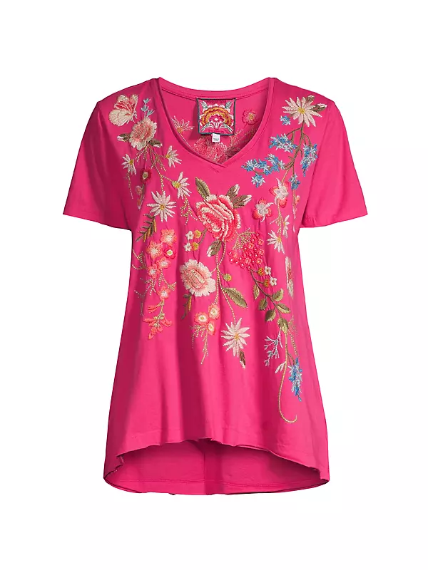 Shop Johnny Was Catalina Floral Embroidered Cotton Jersey T-Shirt