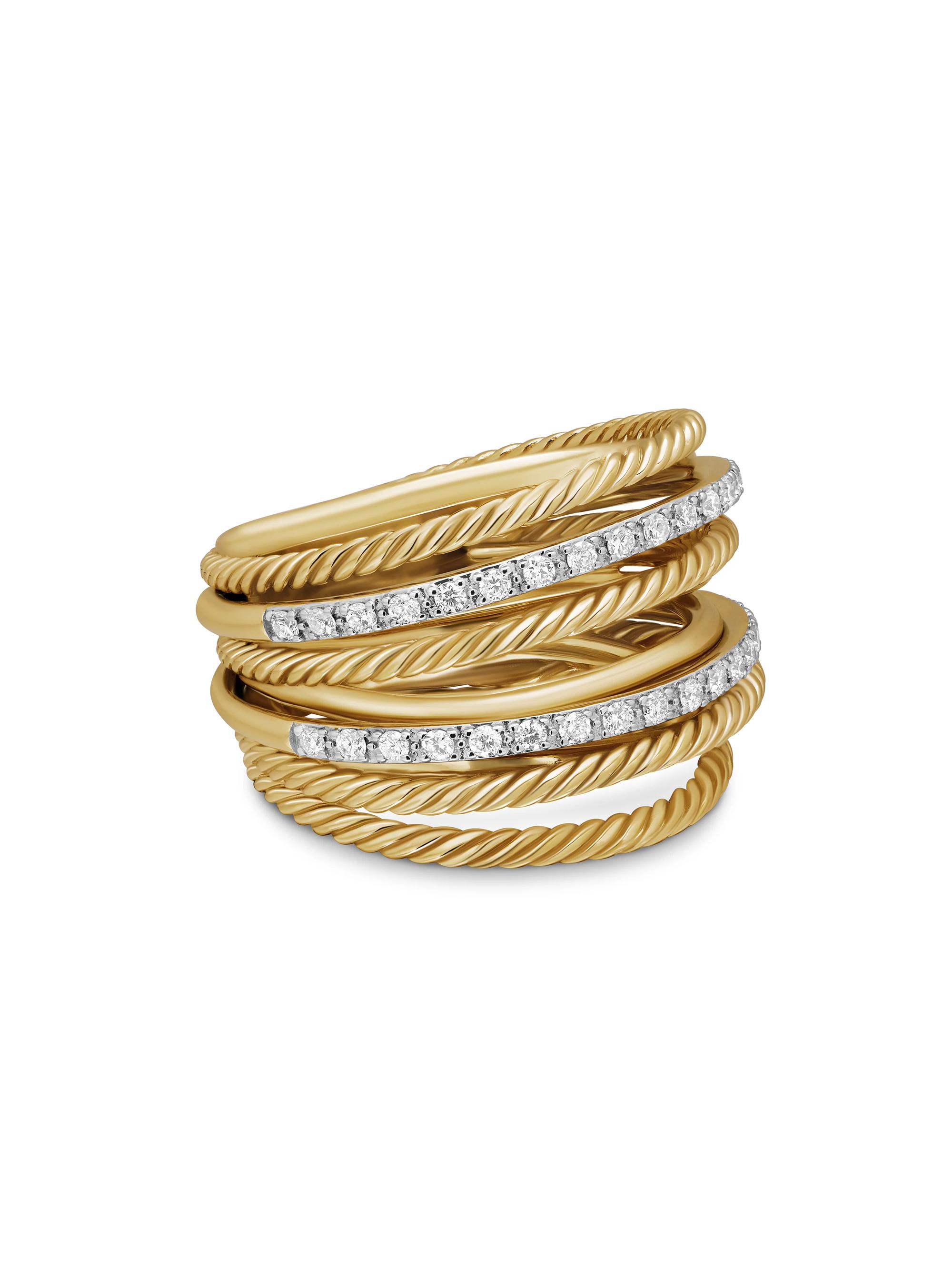 David Yurman Women's Crossover 1K Gold & Pavé Diamond Wide Ring