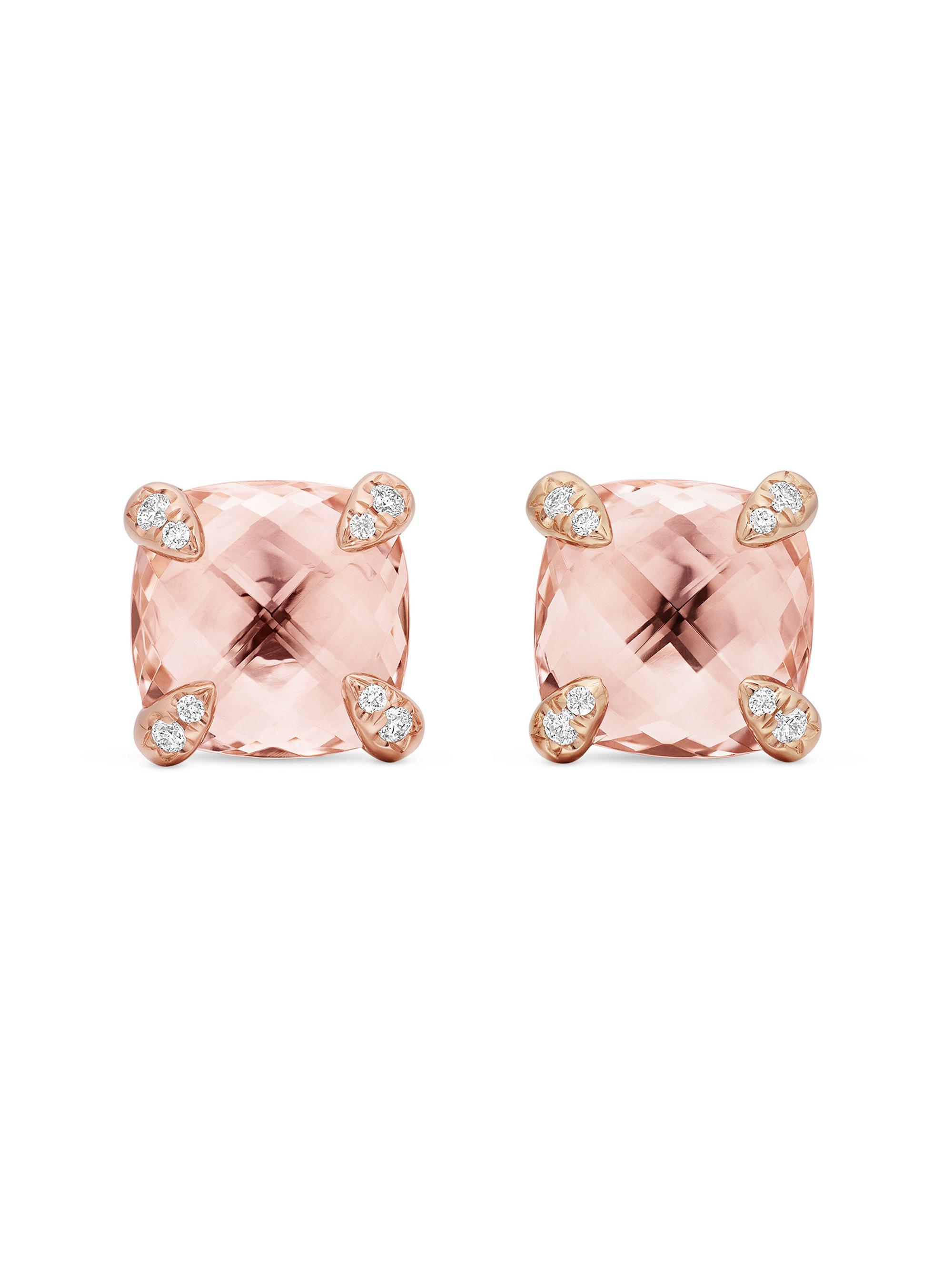 David Yurman Women's Chatelaine Stud Earrings in 18K Rose Gold with Morganite and Diamonds, 8mm - Rose Gold