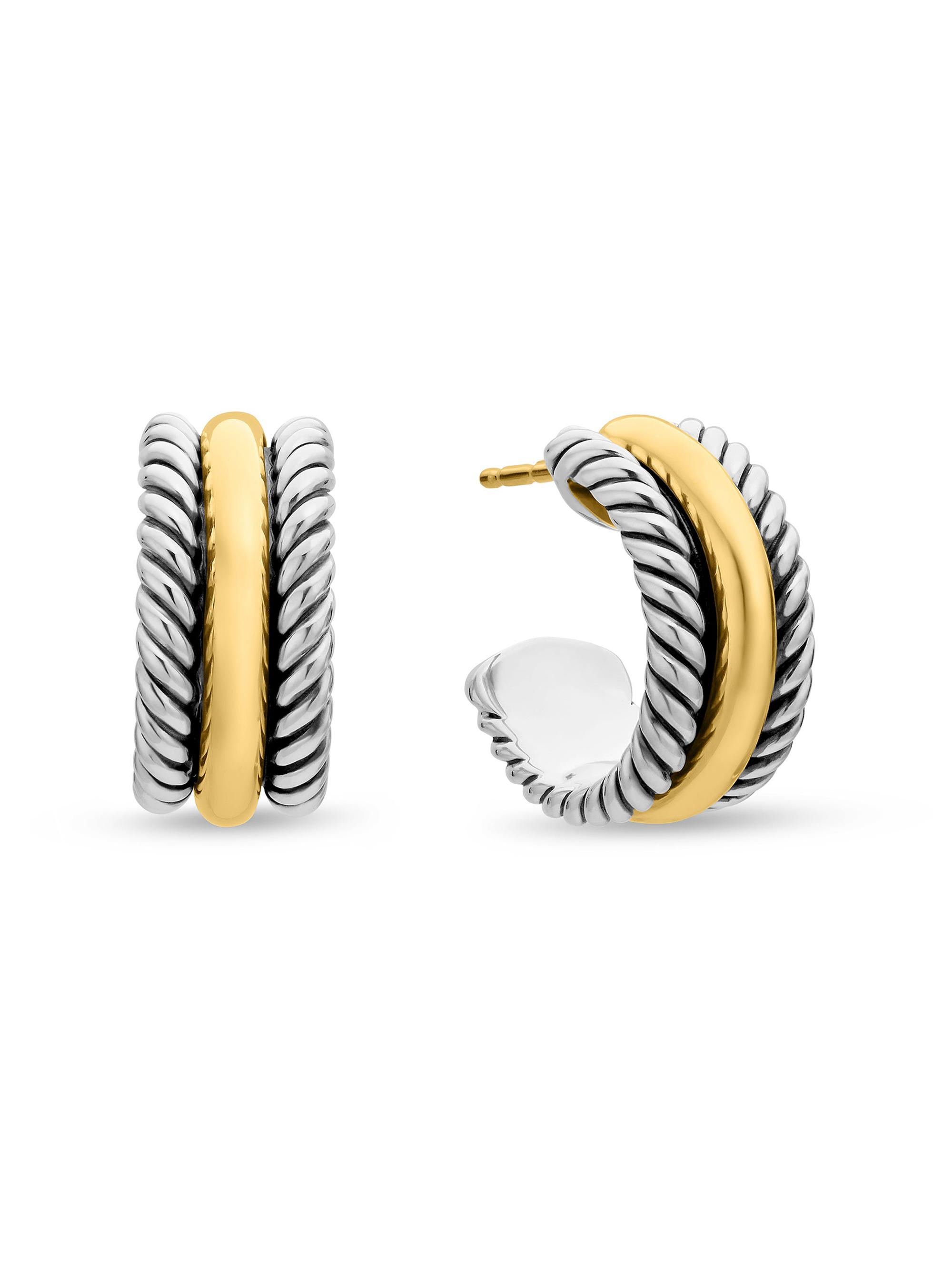 David Yurman Women's Cable Collectibles Huggie Hoop Earrings in Sterling Silver with 14K Yellow Gold, 15.6MM - Silver
