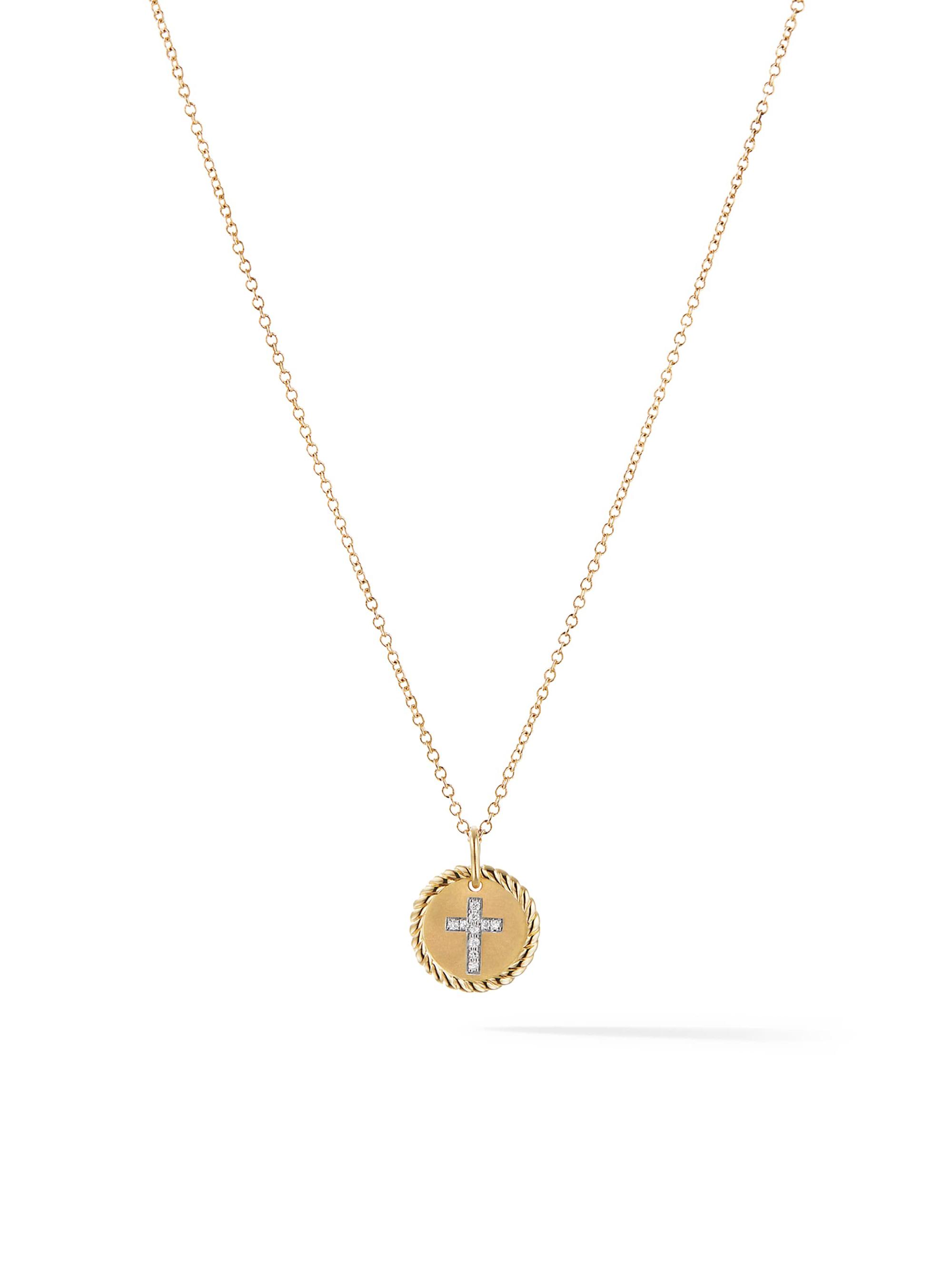 David Yurman Women's Cable Collectibles Cross Necklace With Diamonds In 18K Yellow Gold - Gold