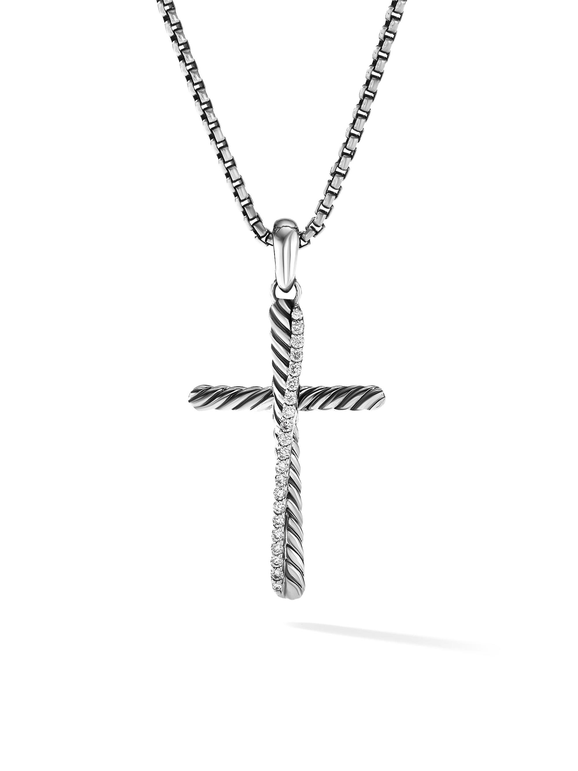 David Yurman Women's Crossover Cross Pendant in Sterling Silver with Diamonds, 30.2mm - Diamond