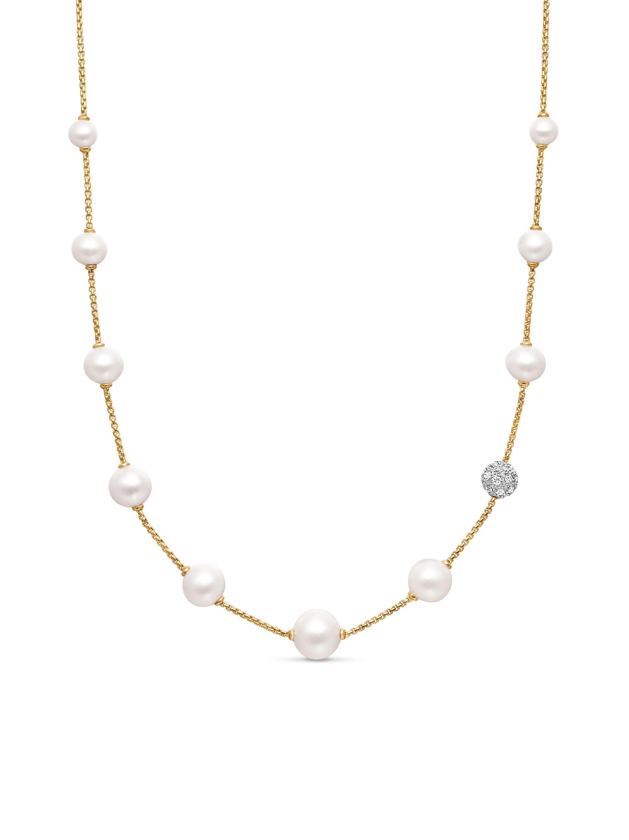 David Yurman Women's Pearl and Pavé Station Necklace in K Yellow Gold - Pearl