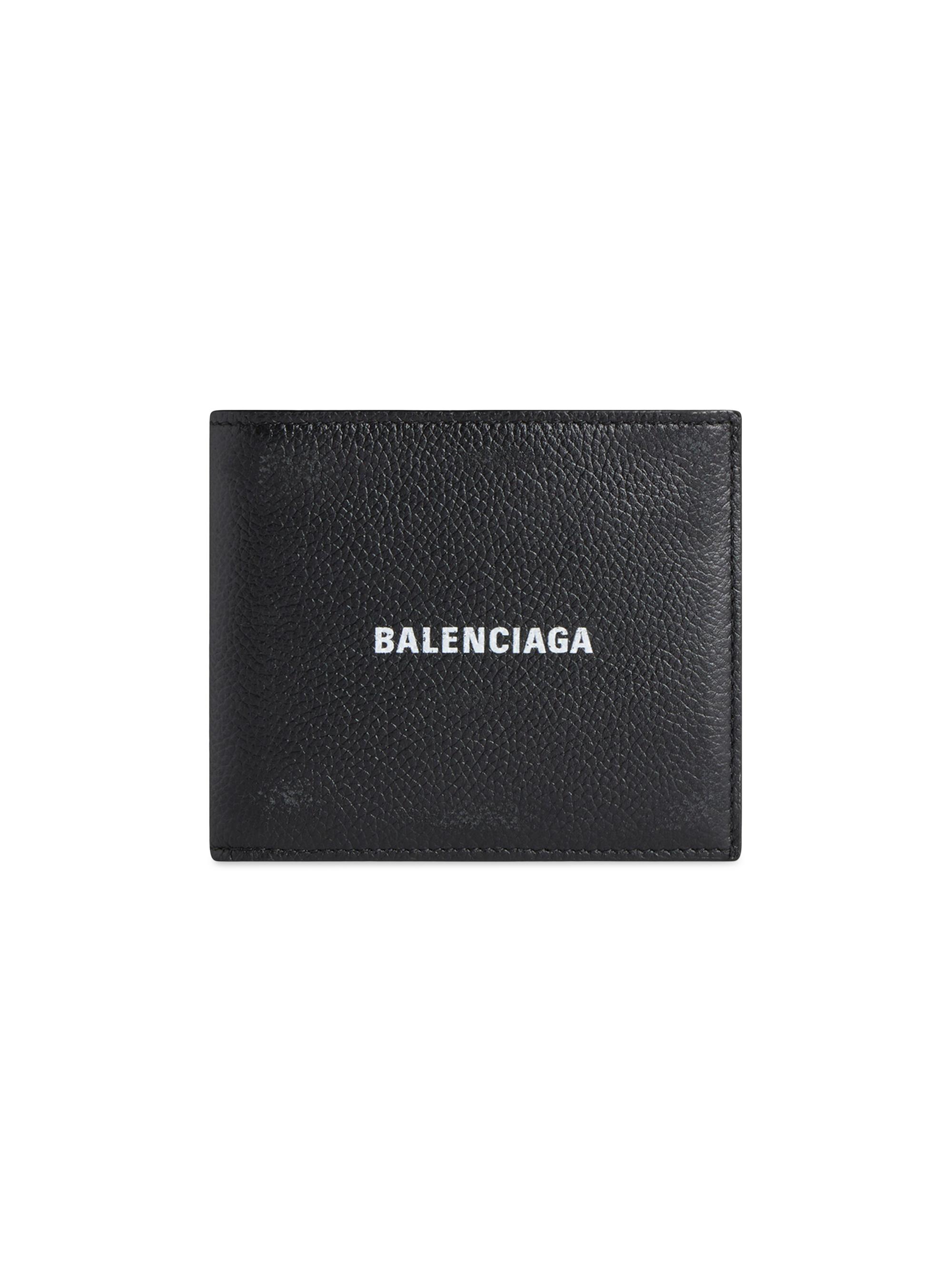 Balenciaga Men's Cash Square Folded Coin Wallet Used Effect - Black