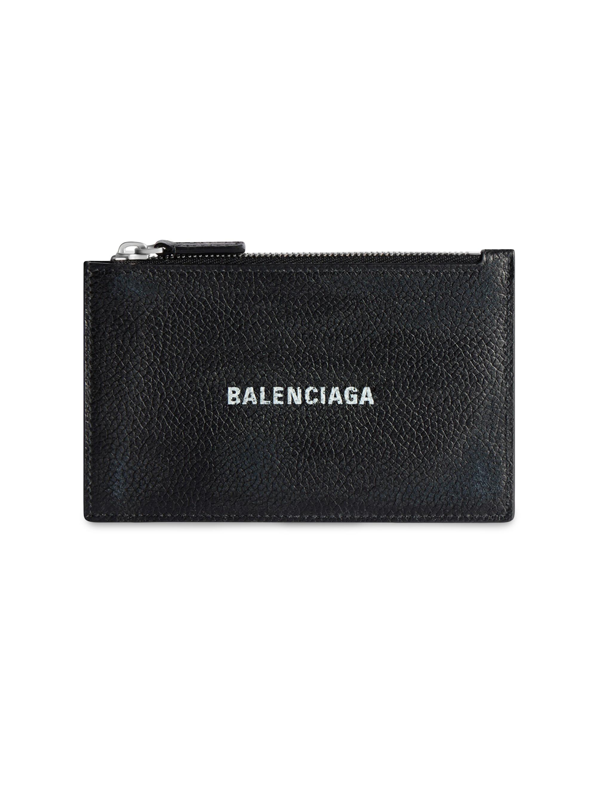 Balenciaga Men's Cash  Long Coin And Card Holder Used Effect - Black