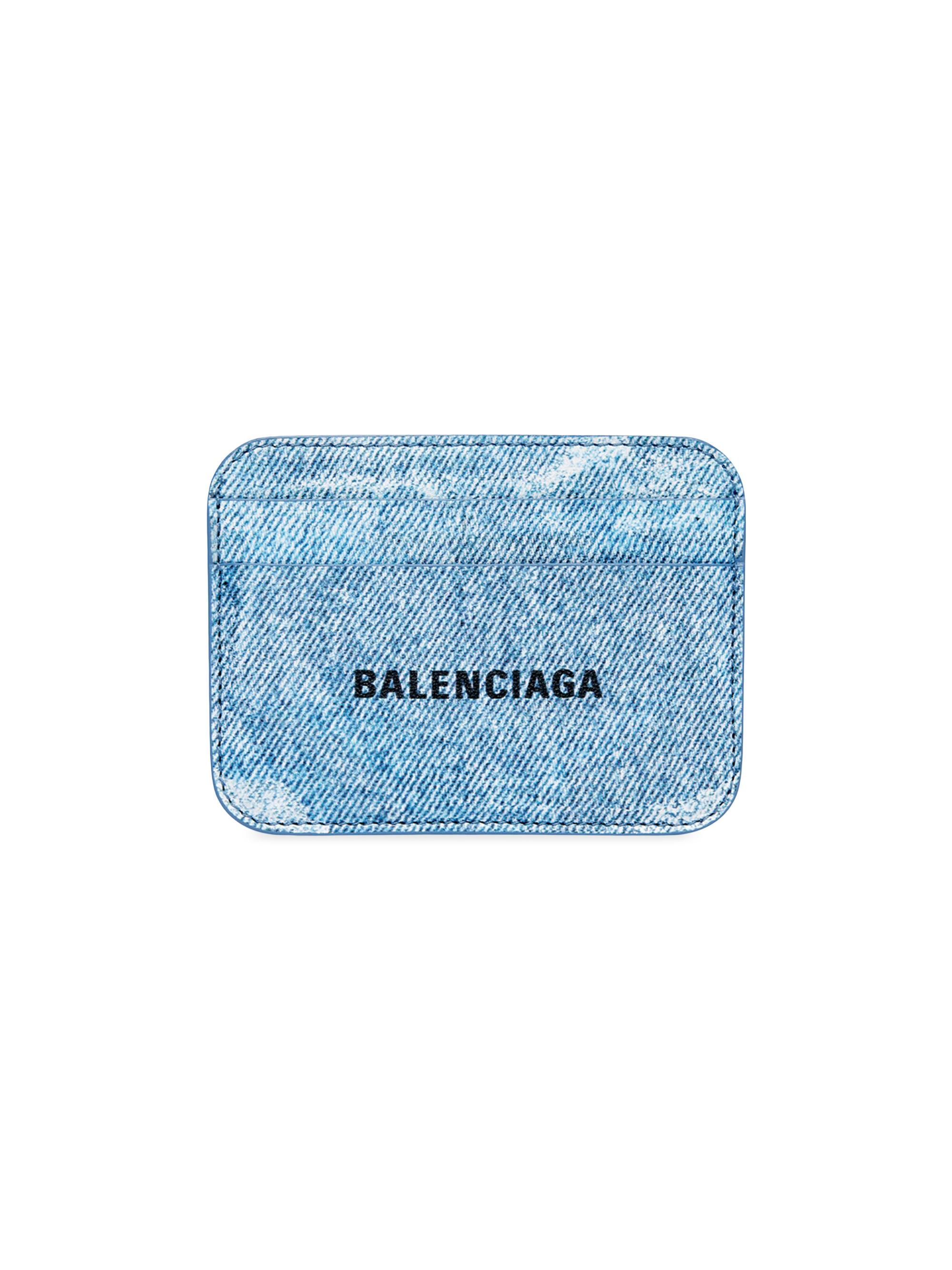 Balenciaga Women's Cash Card Holder In Printed Denim - Blue