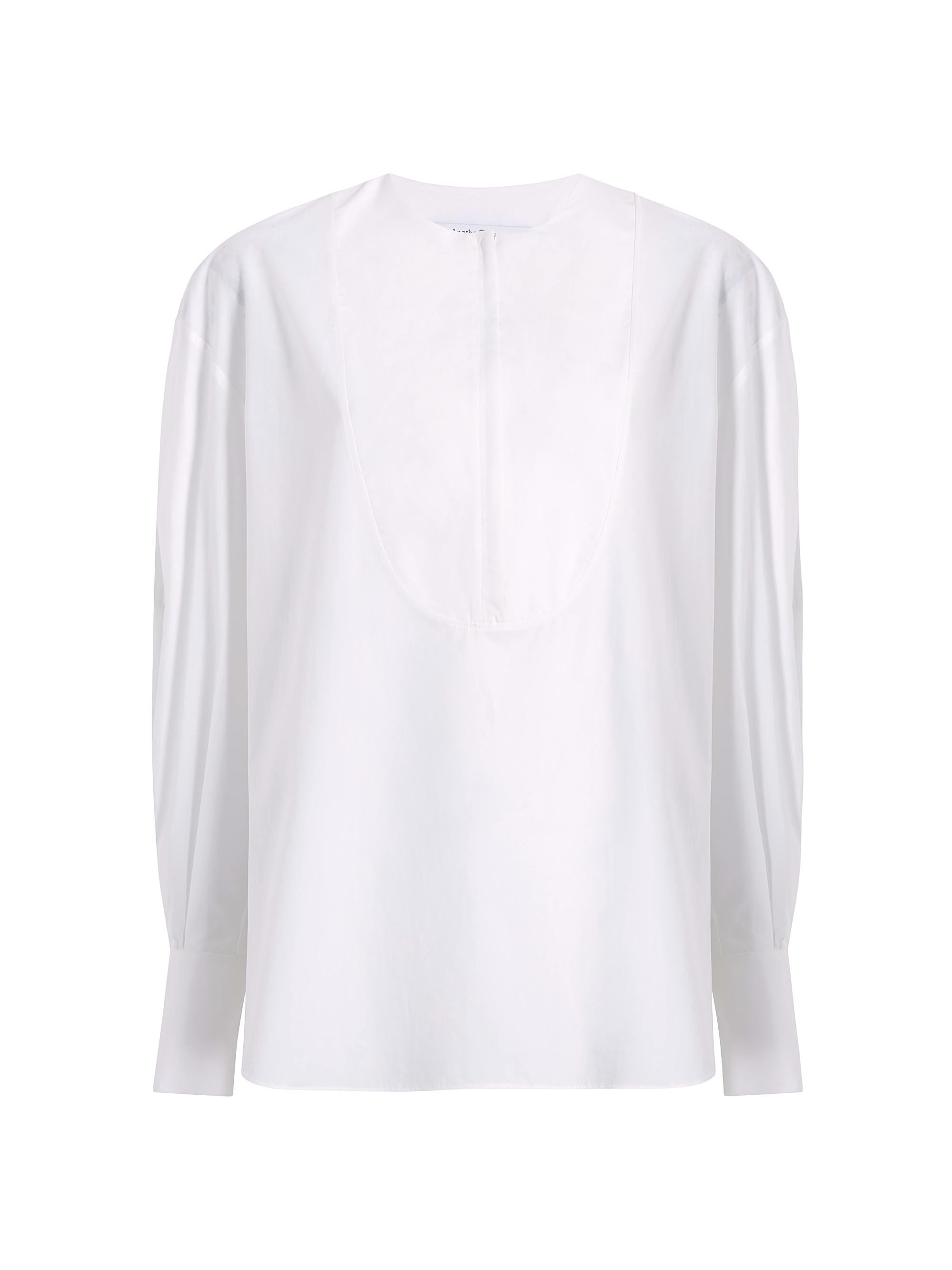 Another Tomorrow Women's Exaggerated Bib Blouse - White