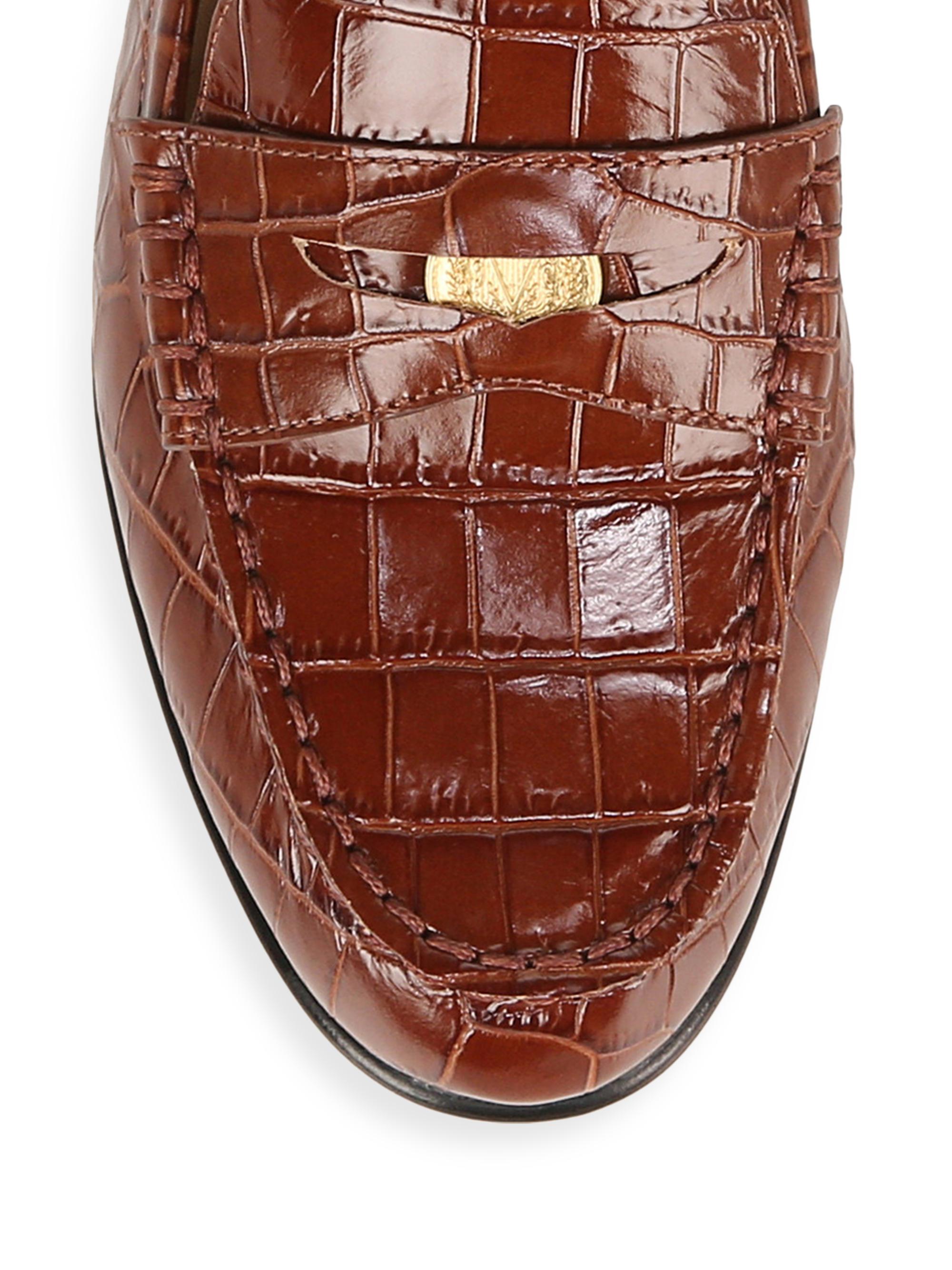 Veronica Beard Penny Crocodile-Embossed Leather Loafers | Saks
